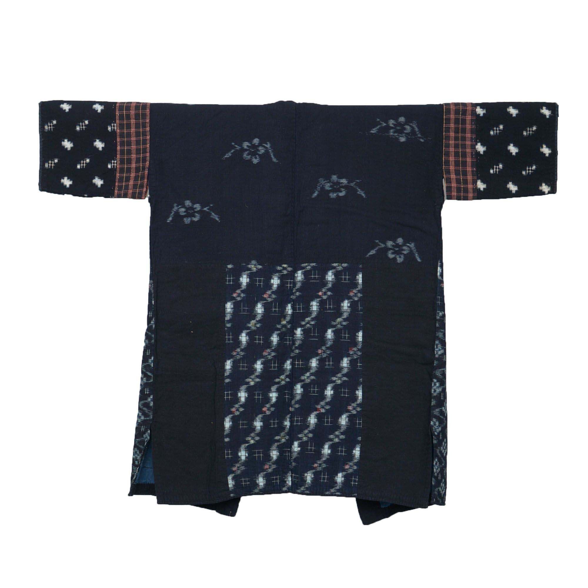 Men's Circa 1890 Antique Handwoven Ikat Cotton Patchwork Noragi Jacket