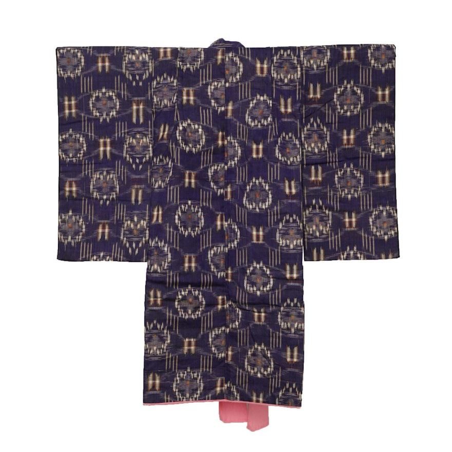 Girl's Circa 1900 Antique Handwoven Silk Ikat Kimono