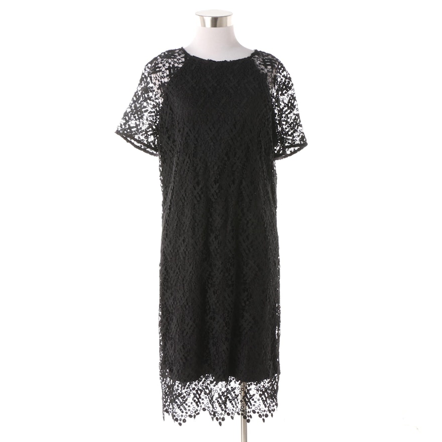 Anne Fontaine Perline Black Floral Crochet Lace Overlay Dress