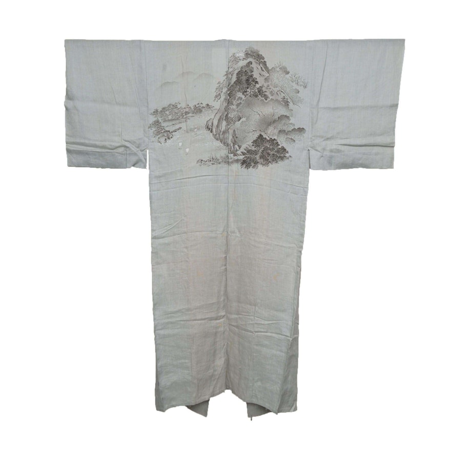 Men's Circa 1880s Handwoven Hemp Nagajuban Under Kimono