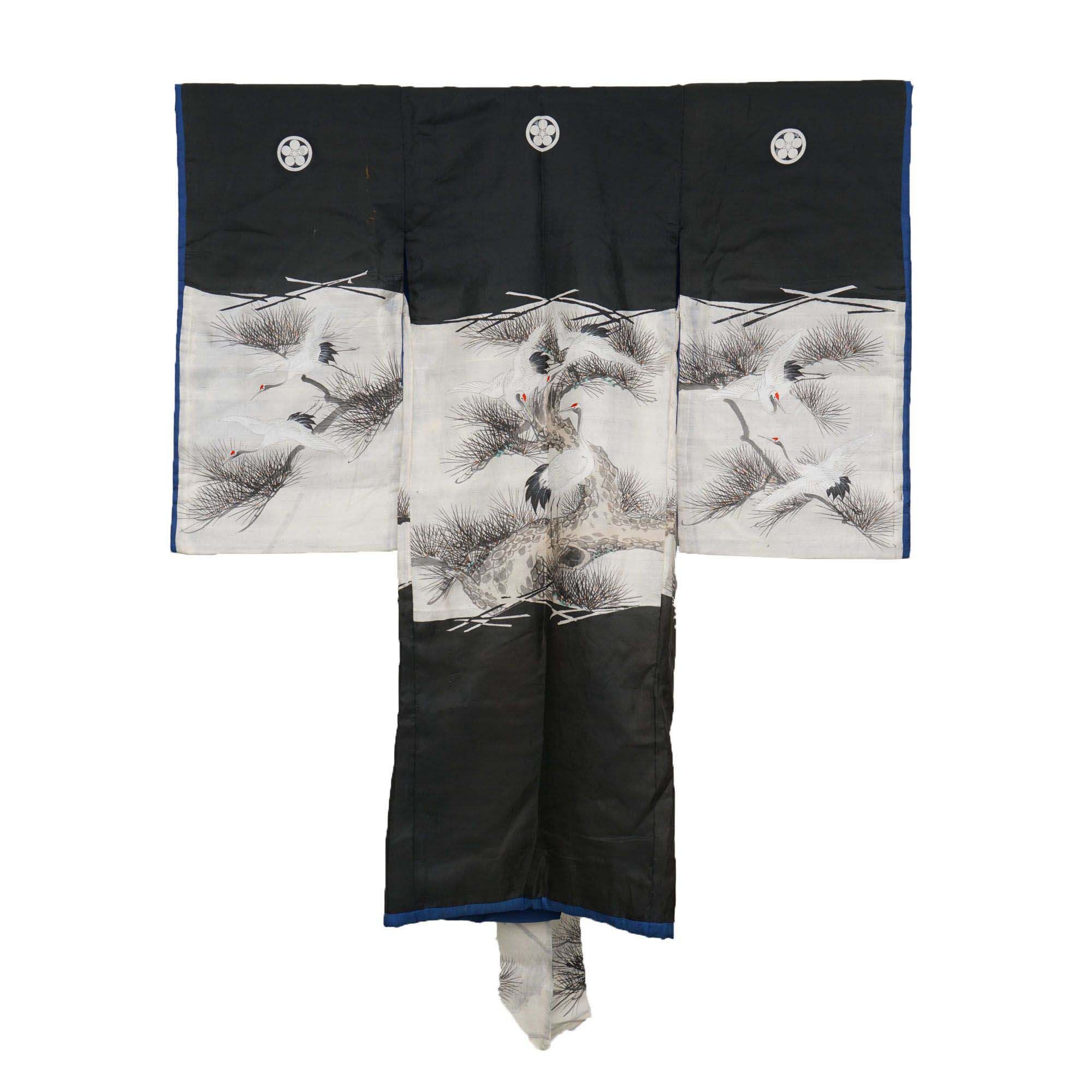 Circa 1870 Meiji Period Handwoven Silk Five Crested Miyamairi Infant Kimono