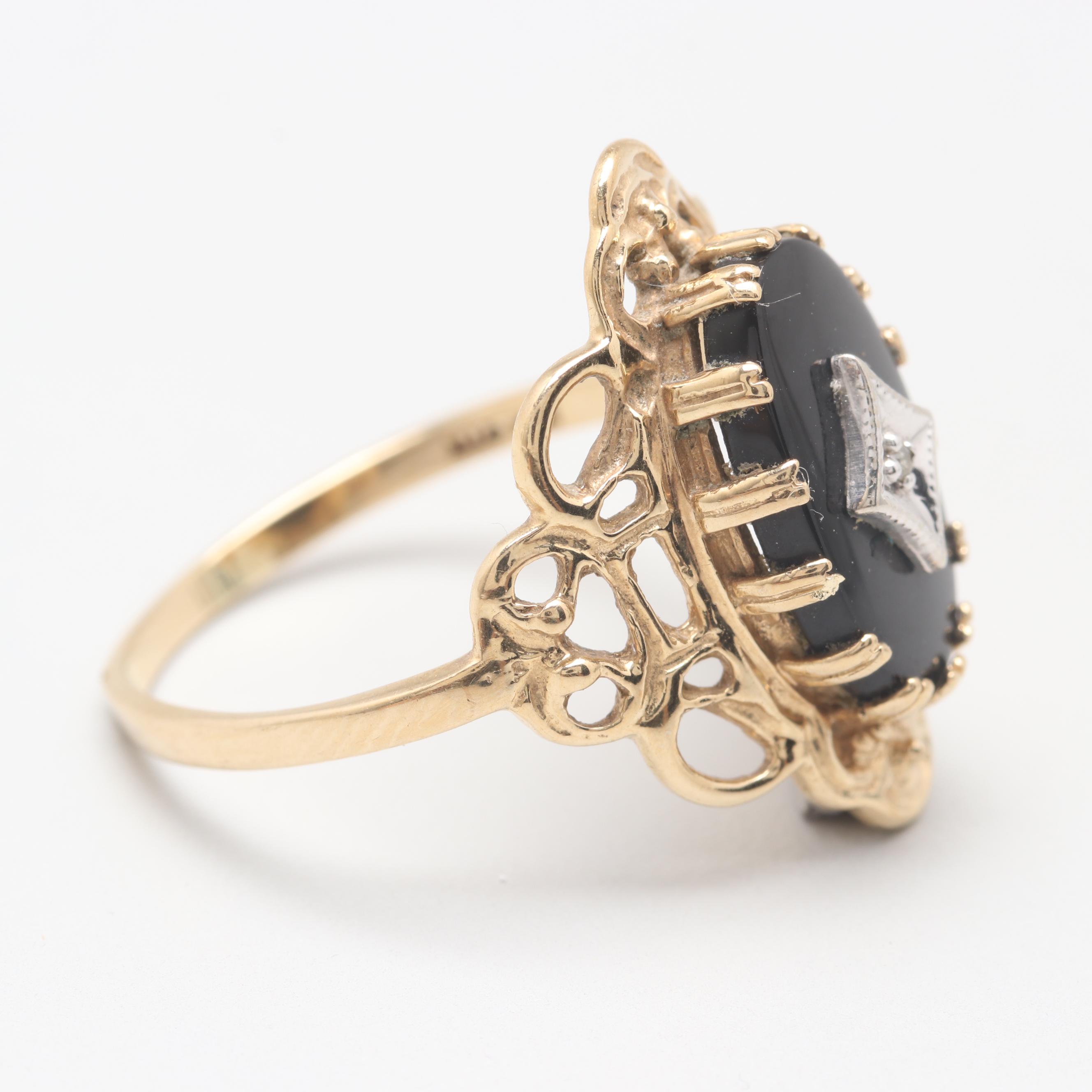 10K Yellow Gold Diamond and Black Onyx Ring