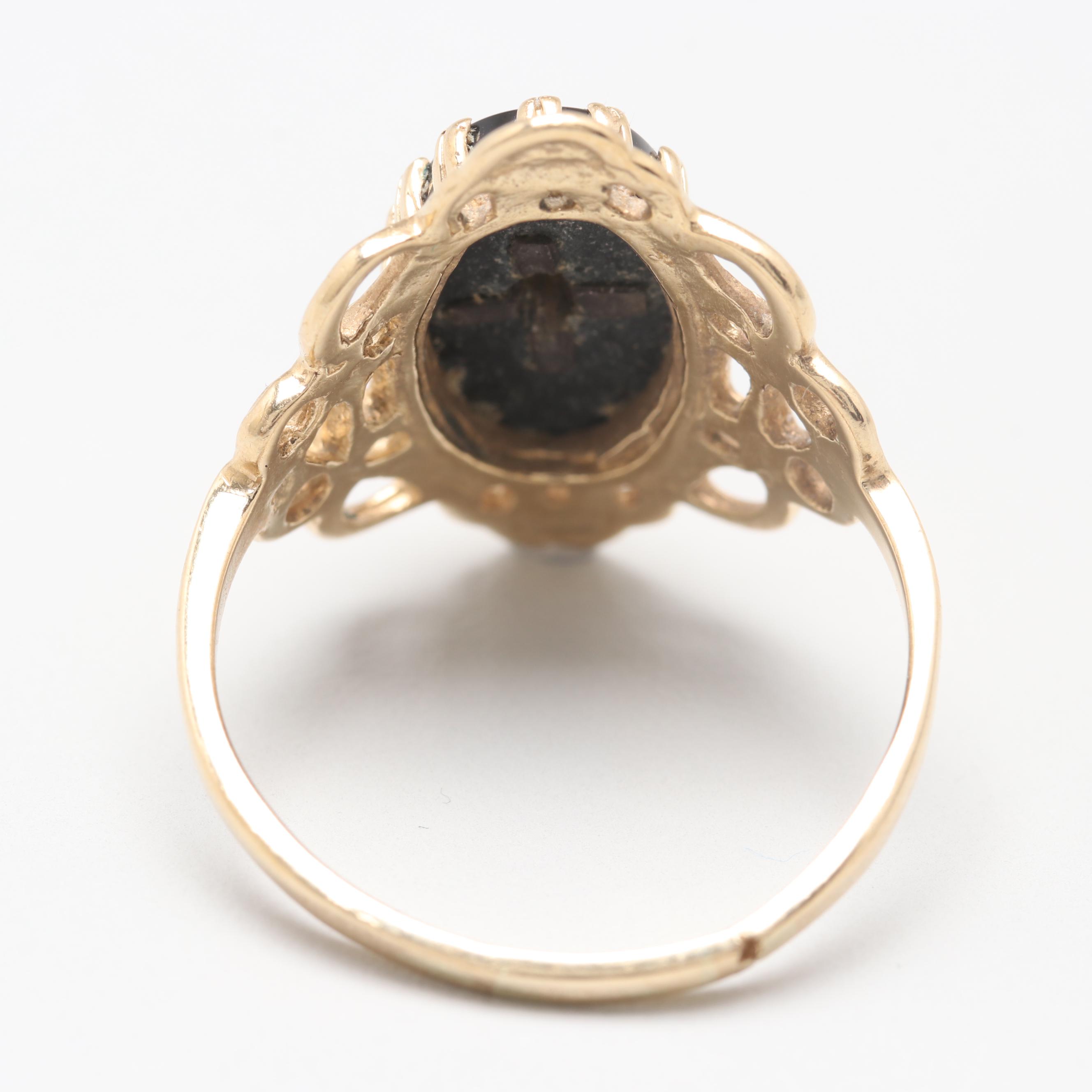 10K Yellow Gold Diamond and Black Onyx Ring