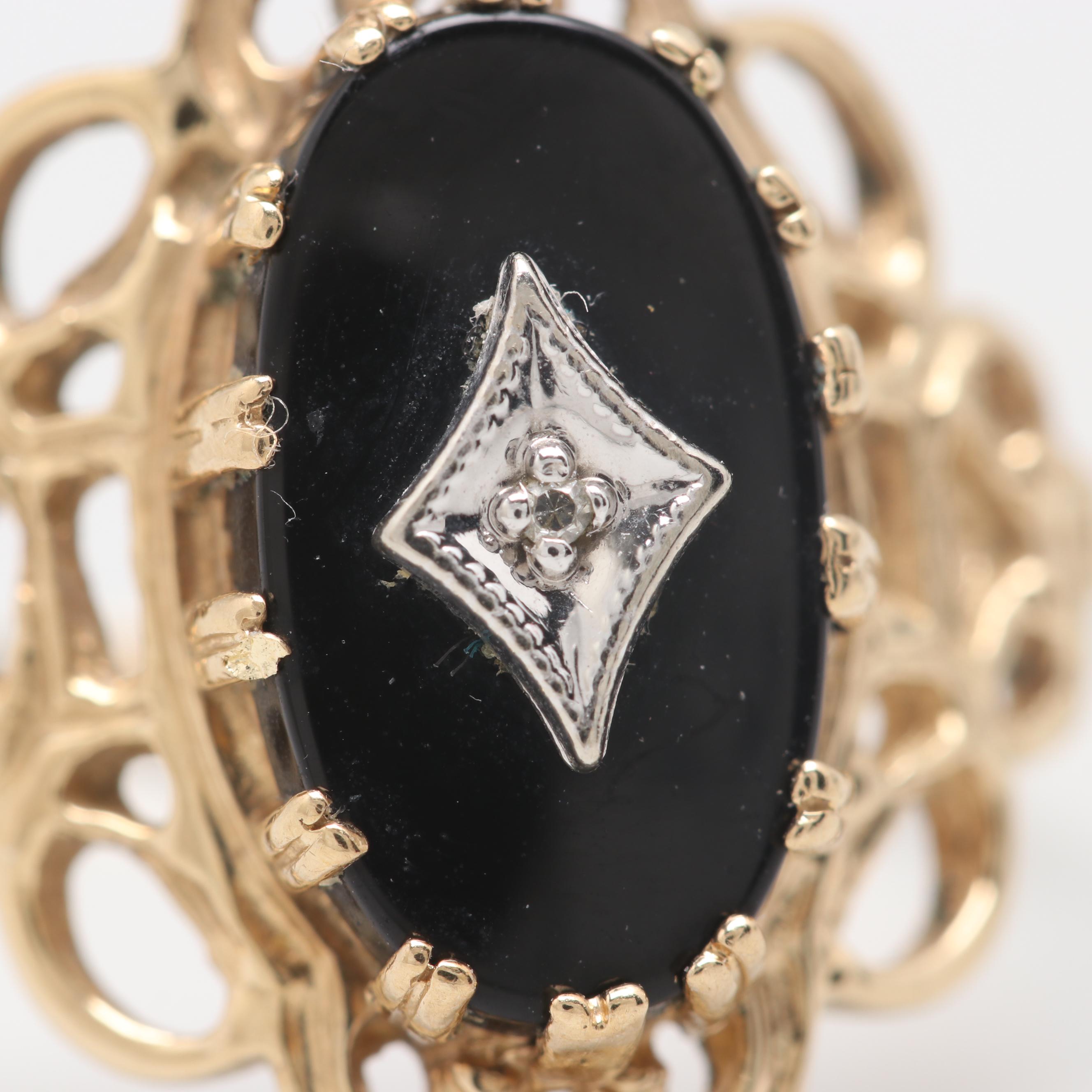 10K Yellow Gold Diamond and Black Onyx Ring