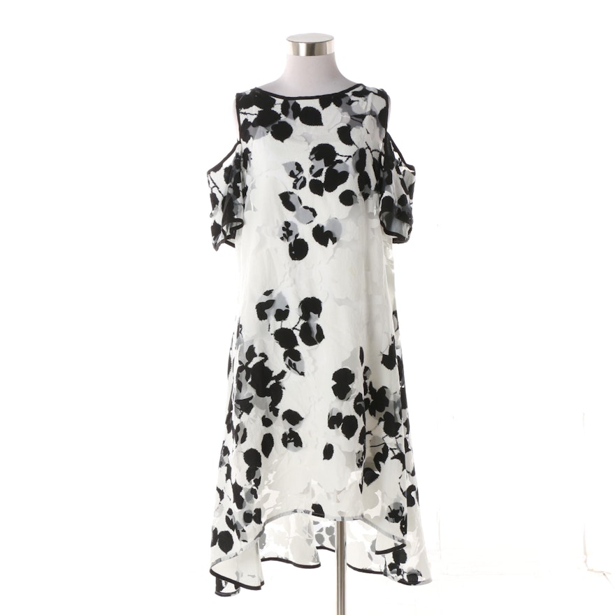 Anne Fontaine Sindy Black and White Floral Print Cold-Shoulder Dress