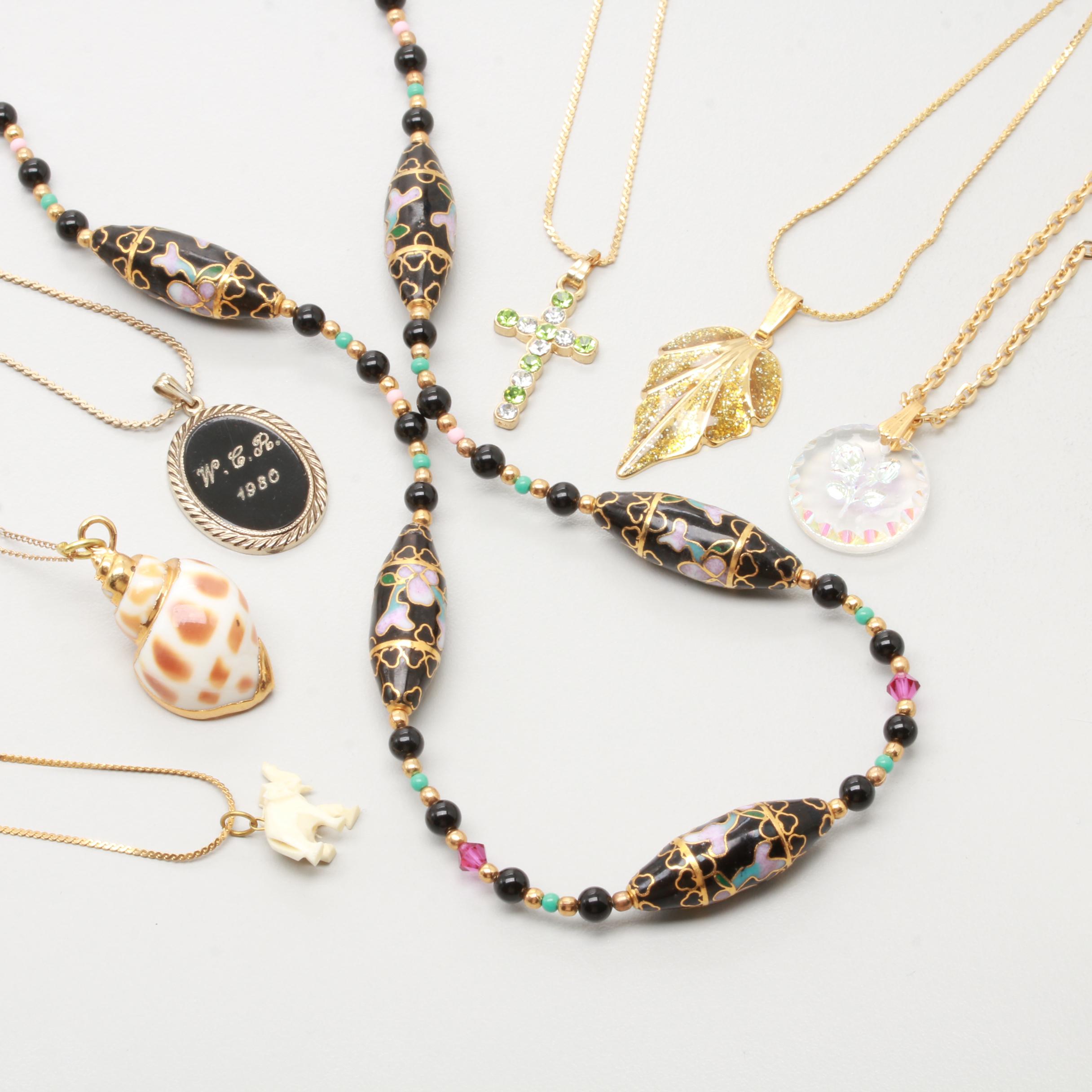 Assorted Gold Tone Shell, Bone and Glass Costume Jewelry