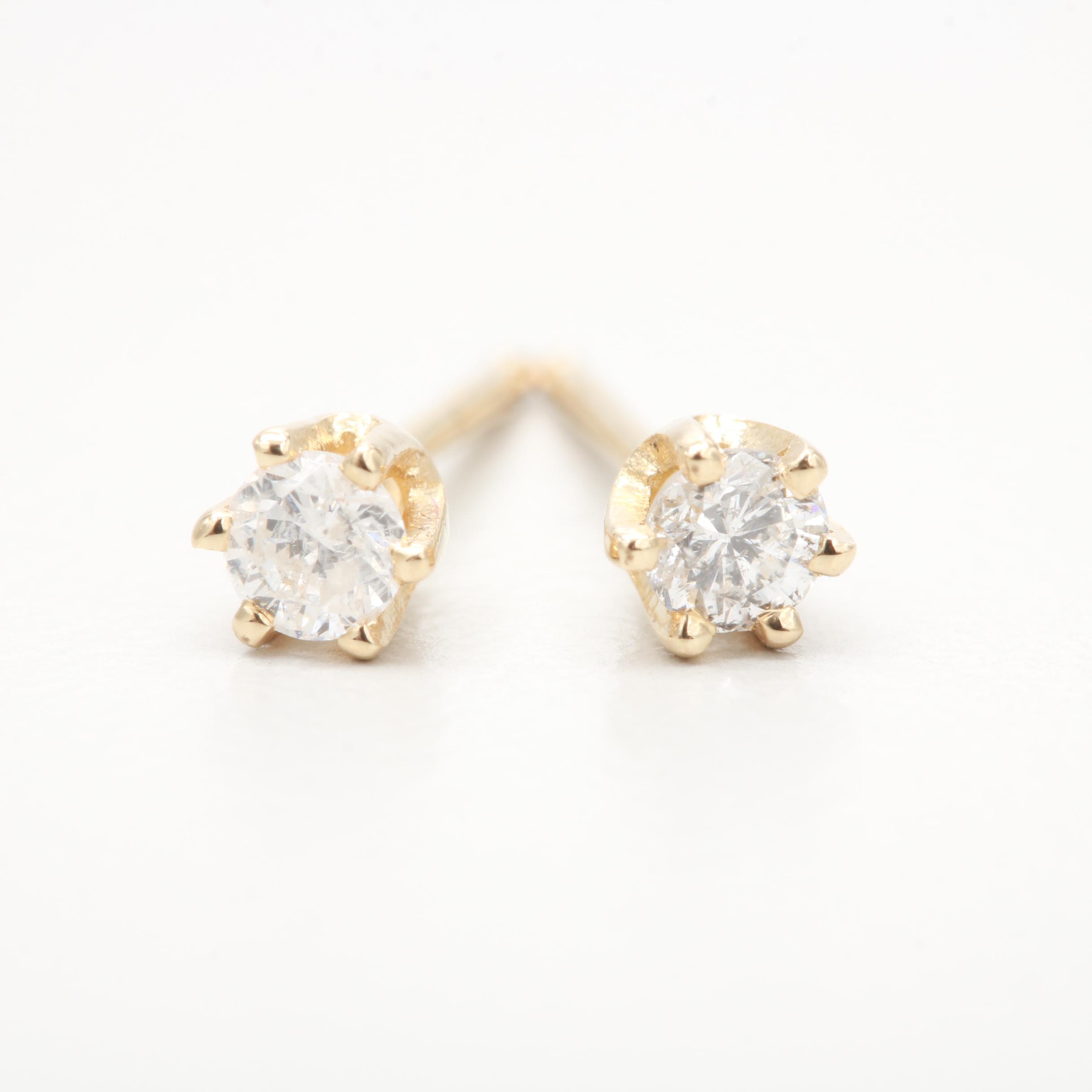 14K Yellow Gold Diamond Stud Earrings