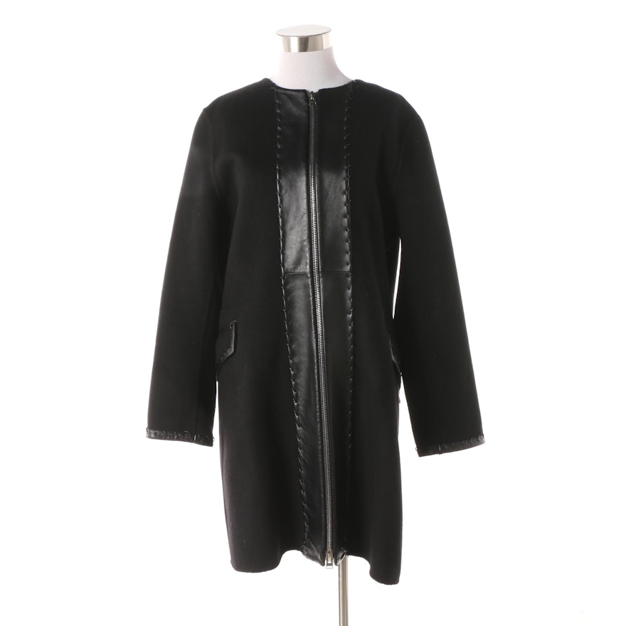 Women's Anne Fontaine Rowena Black Wool Blend and Lambskin Leather Jacket