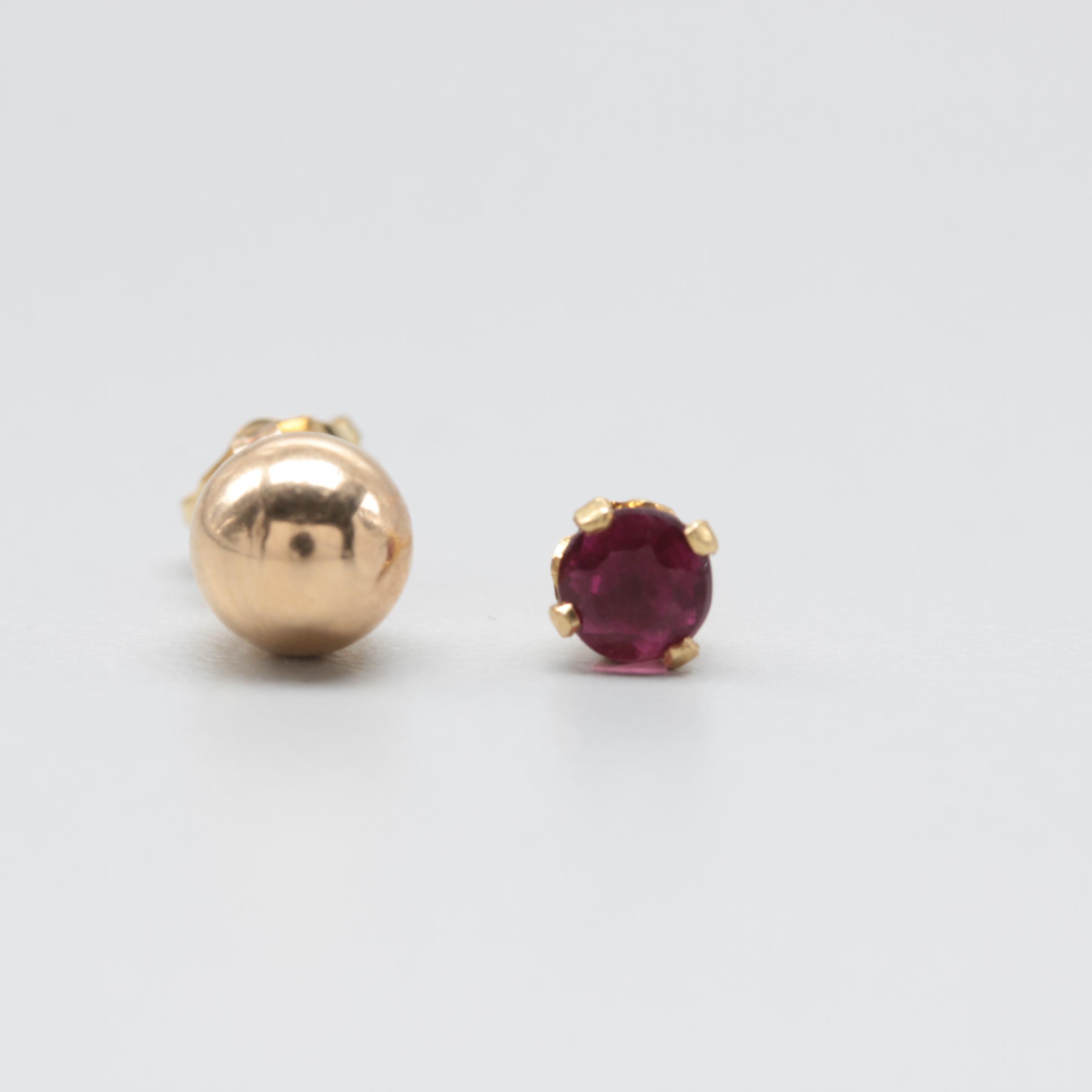 14K and 18K Yellow Gold Earring Assortment with Rubellite