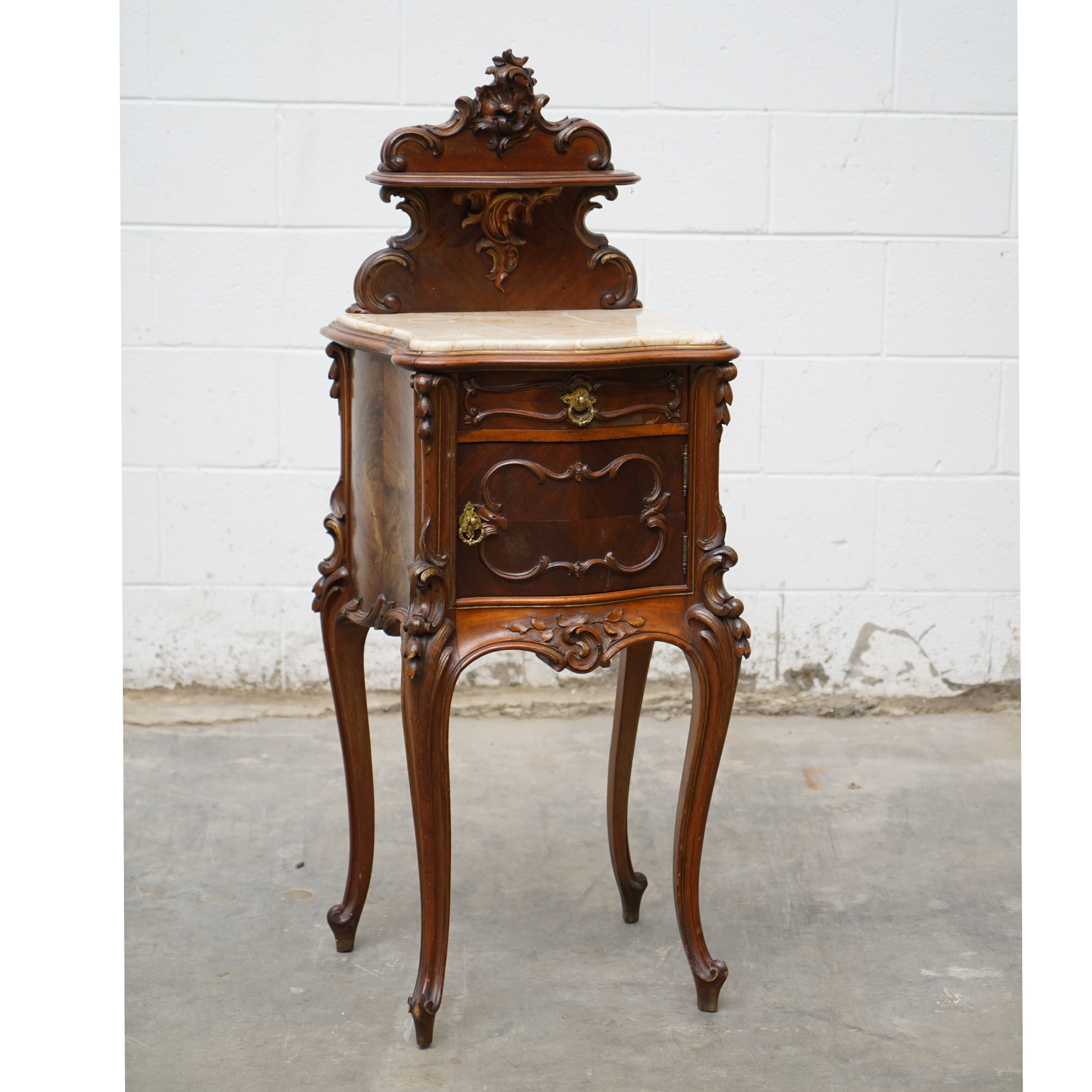 Louis XV Style Mahogany and Marble Bedside Cabinet, Late 19th Century