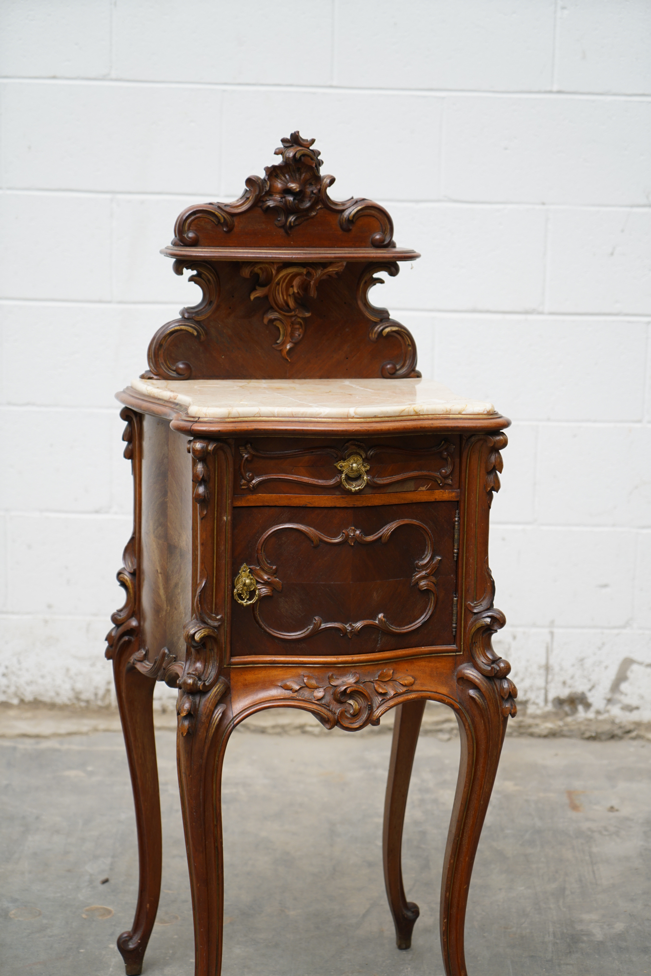 Louis XV Style Mahogany and Marble Bedside Cabinet, Late 19th Century