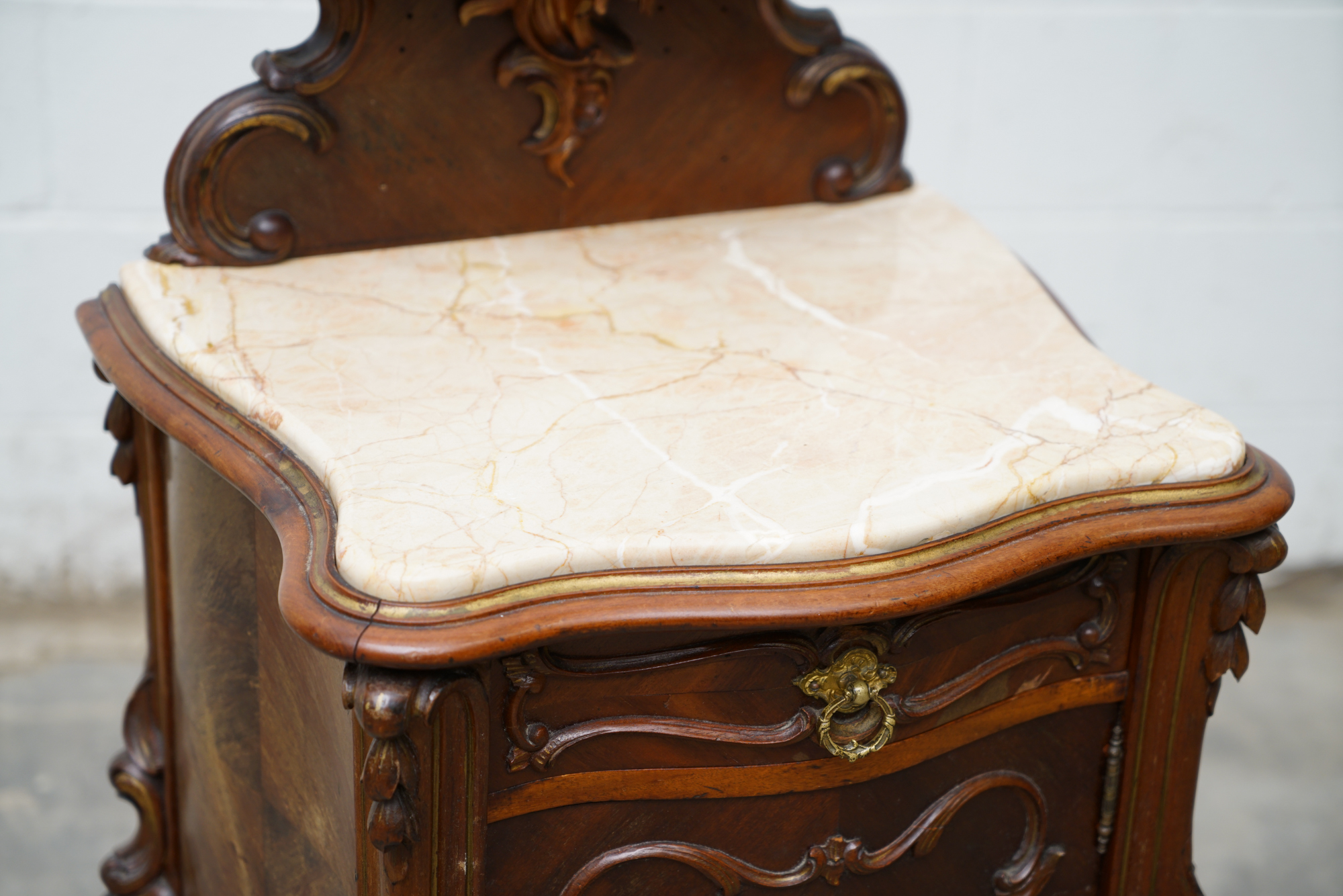 Louis XV Style Mahogany and Marble Bedside Cabinet, Late 19th Century