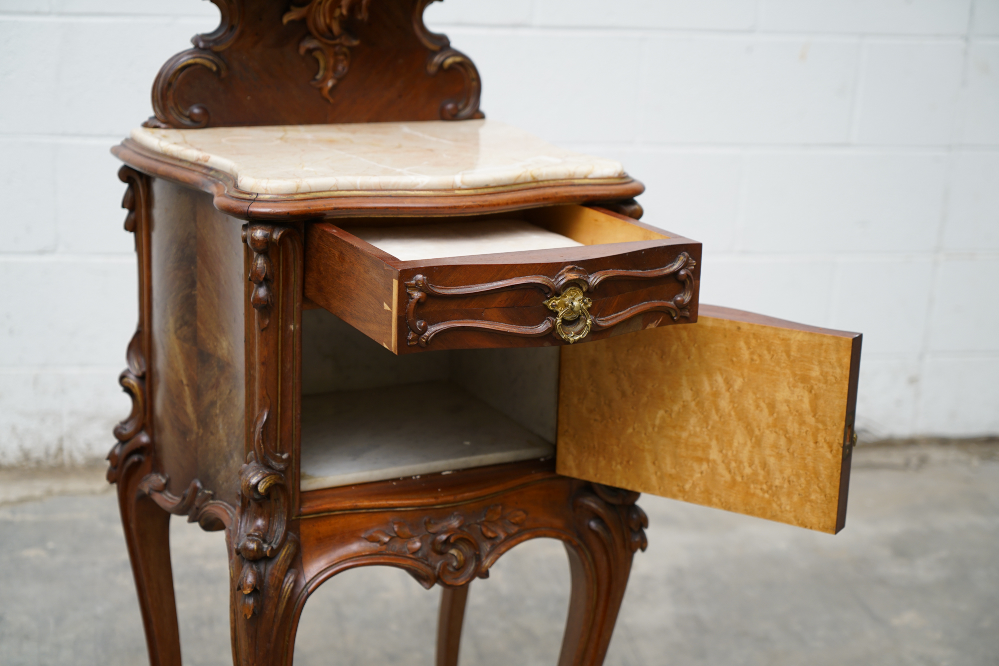 Louis XV Style Mahogany and Marble Bedside Cabinet, Late 19th Century