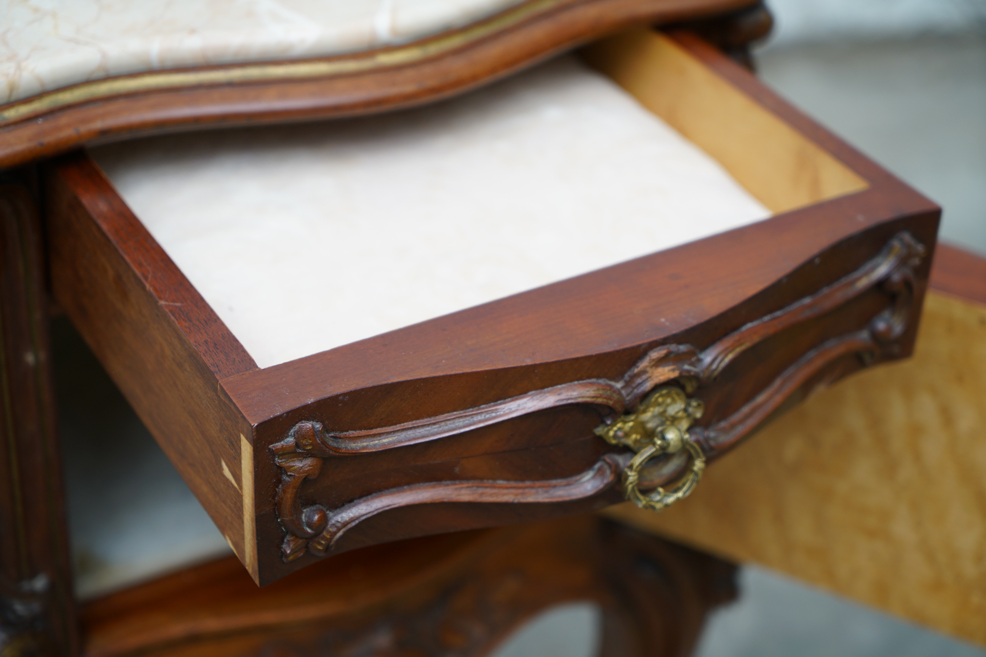 Louis XV Style Mahogany and Marble Bedside Cabinet, Late 19th Century