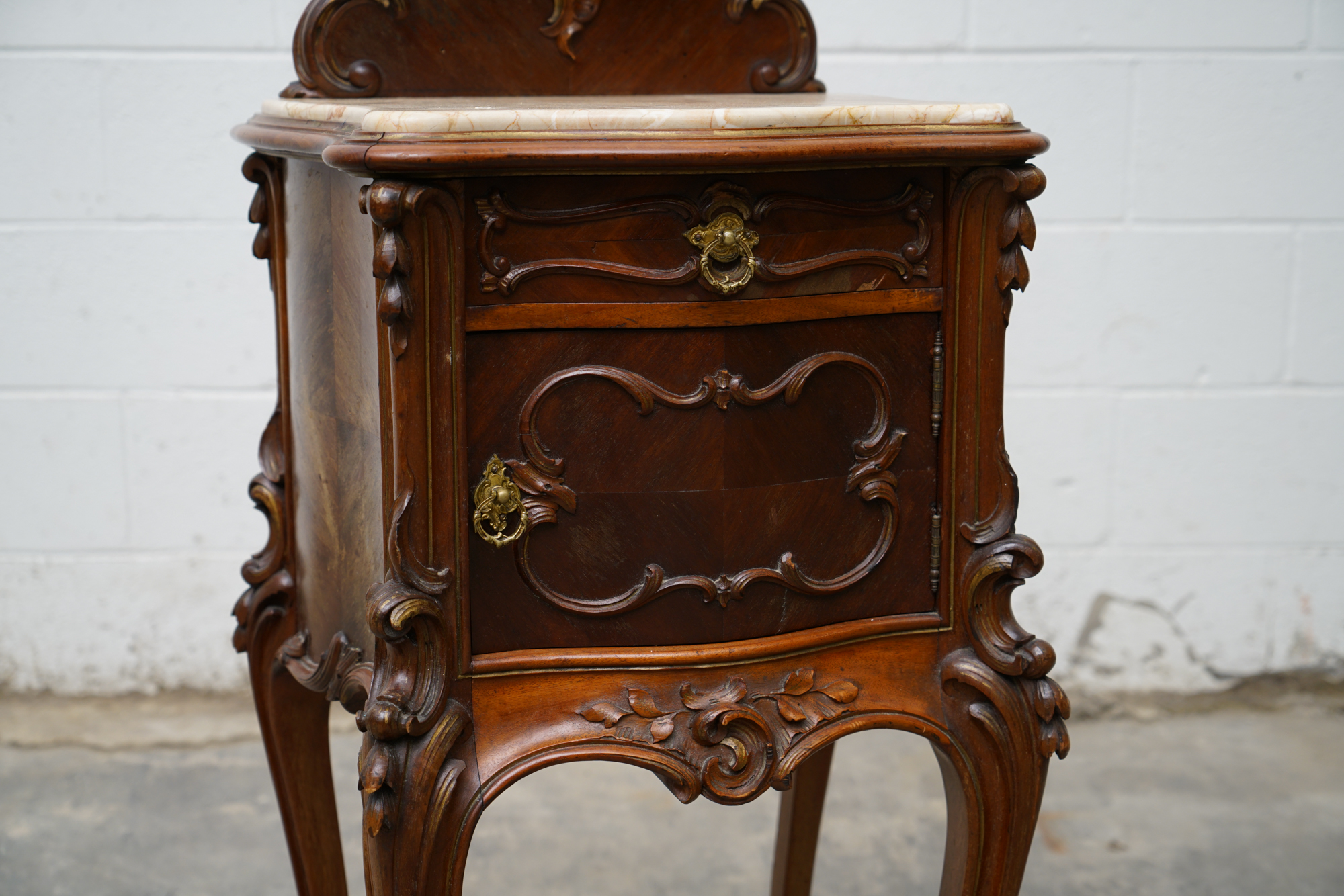 Louis XV Style Mahogany and Marble Bedside Cabinet, Late 19th Century