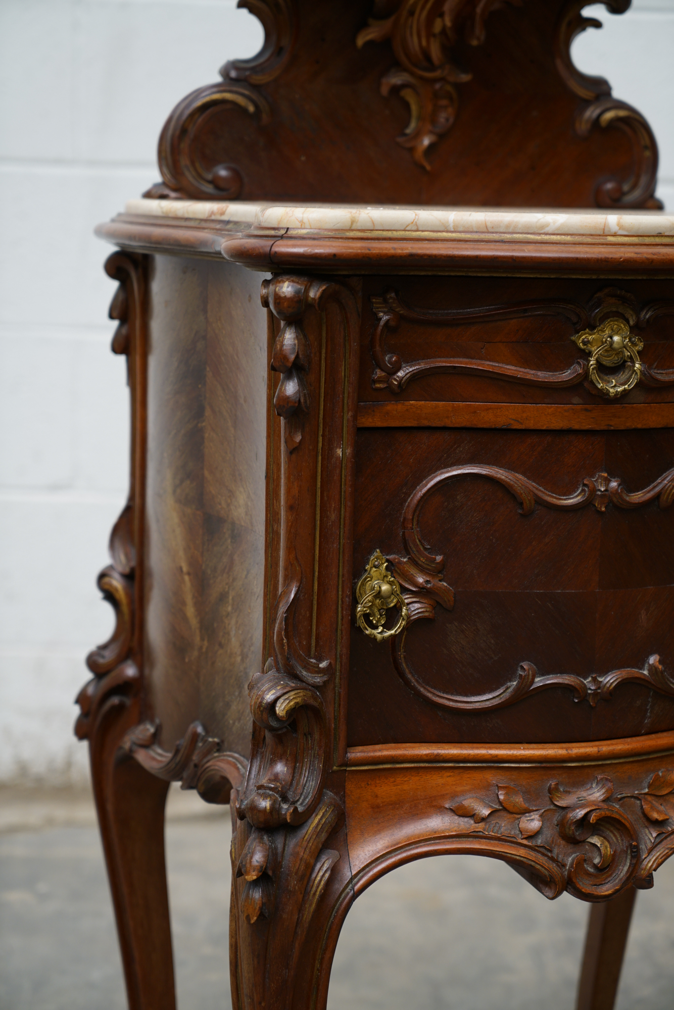 Louis XV Style Mahogany and Marble Bedside Cabinet, Late 19th Century