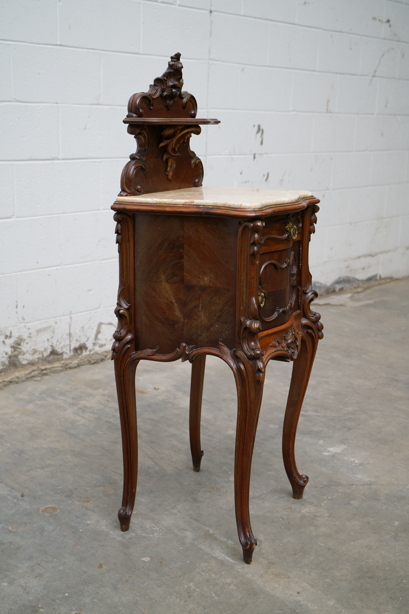 Louis XV Style Mahogany and Marble Bedside Cabinet, Late 19th Century