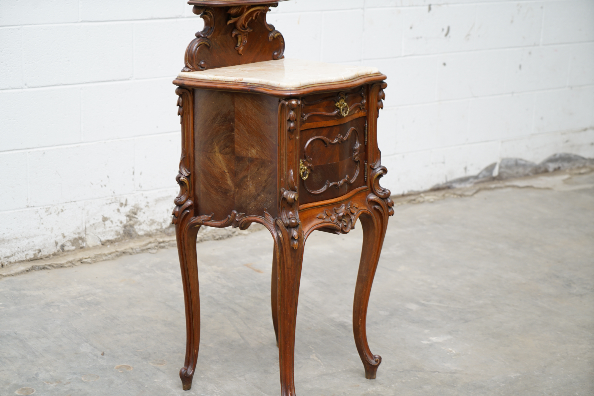 Louis XV Style Mahogany and Marble Bedside Cabinet, Late 19th Century