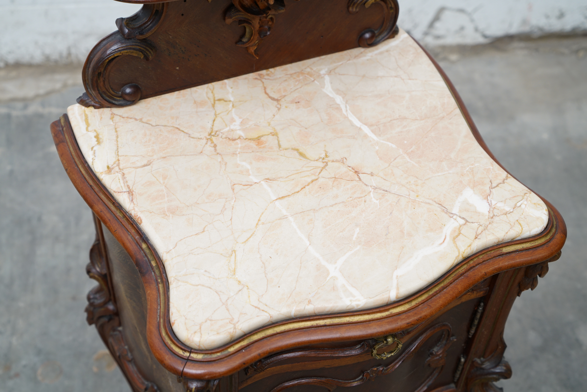 Louis XV Style Mahogany and Marble Bedside Cabinet, Late 19th Century