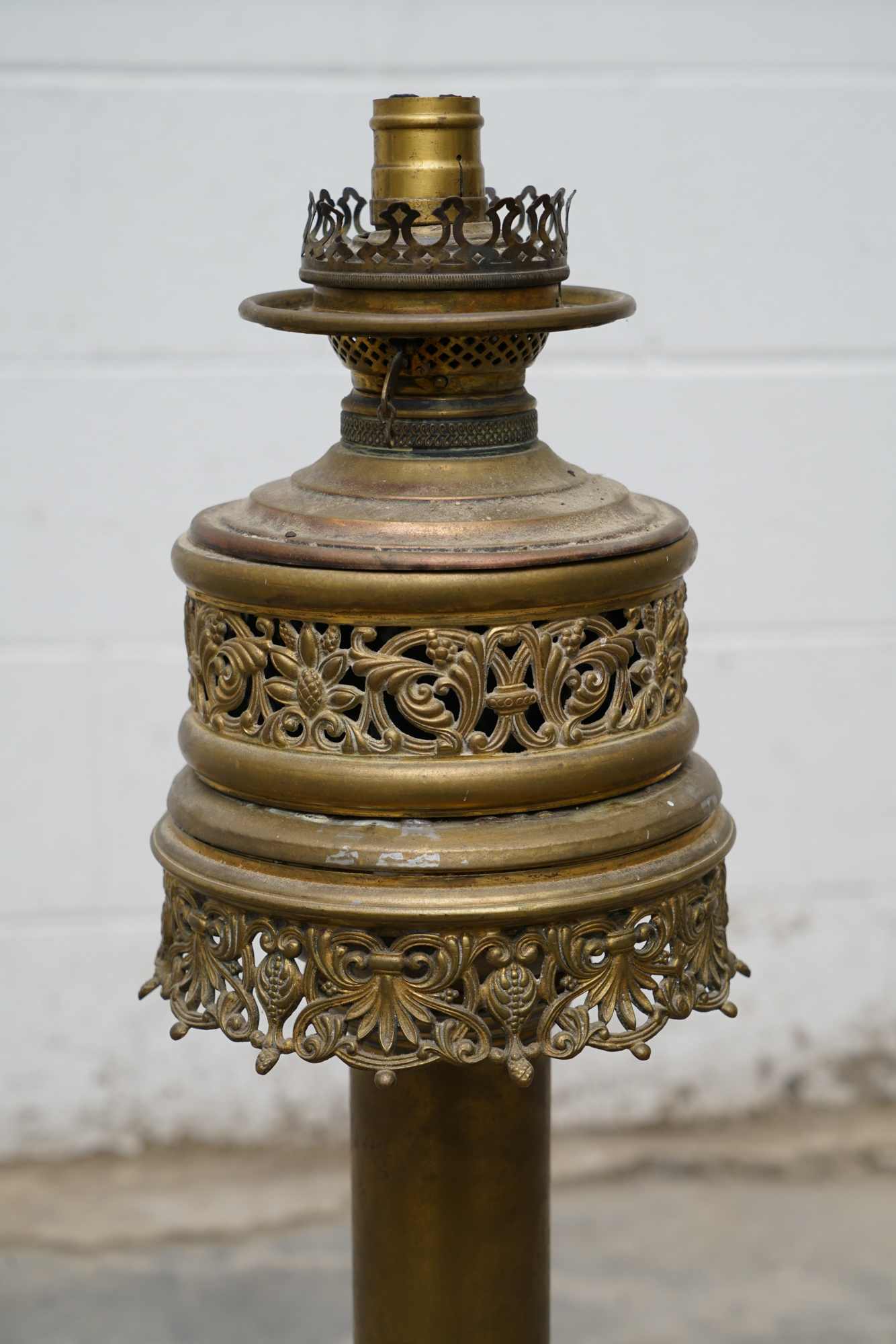 Converted Brass Finished Reticulated Buffet Oil Lamp