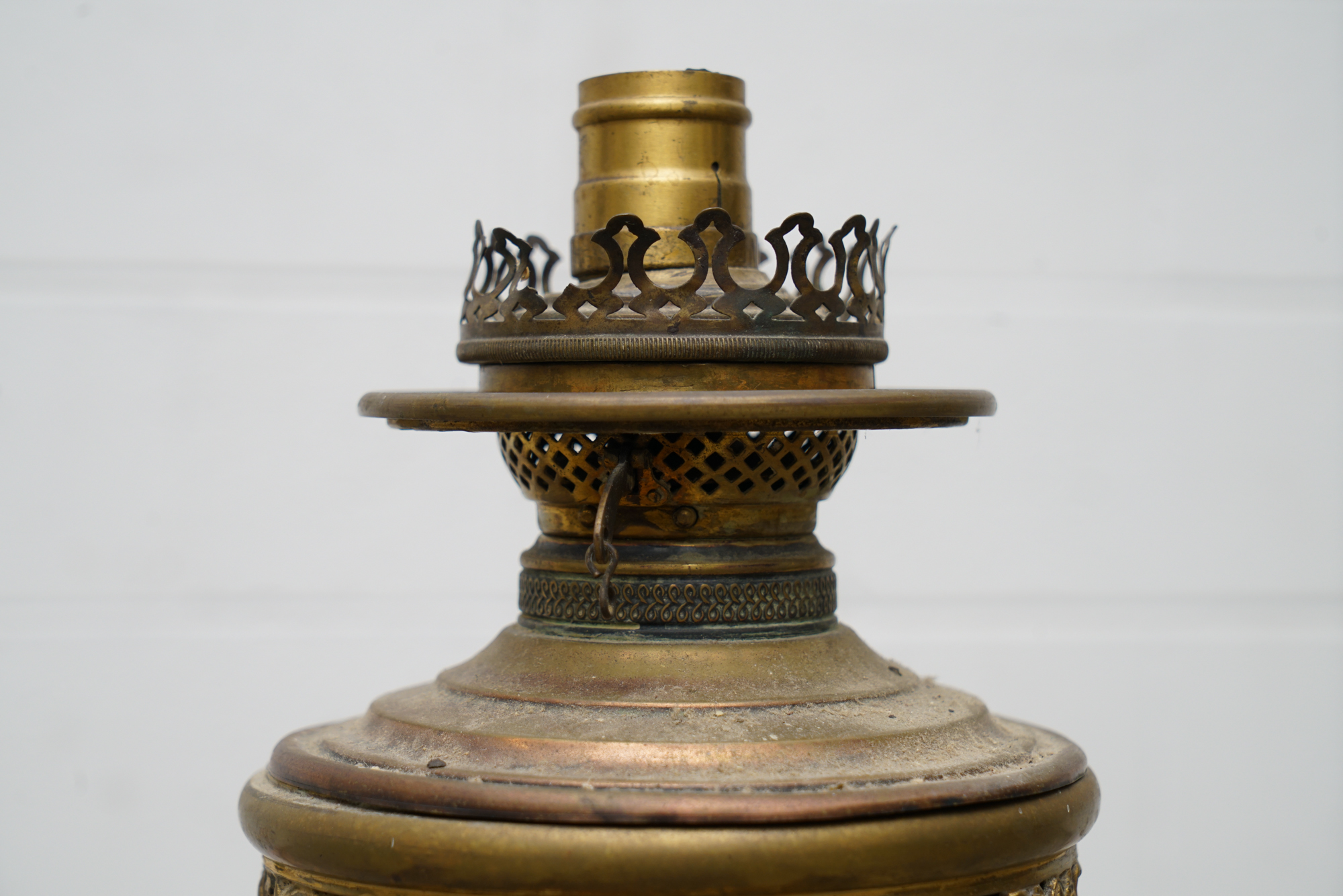 Converted Brass Finished Reticulated Buffet Oil Lamp