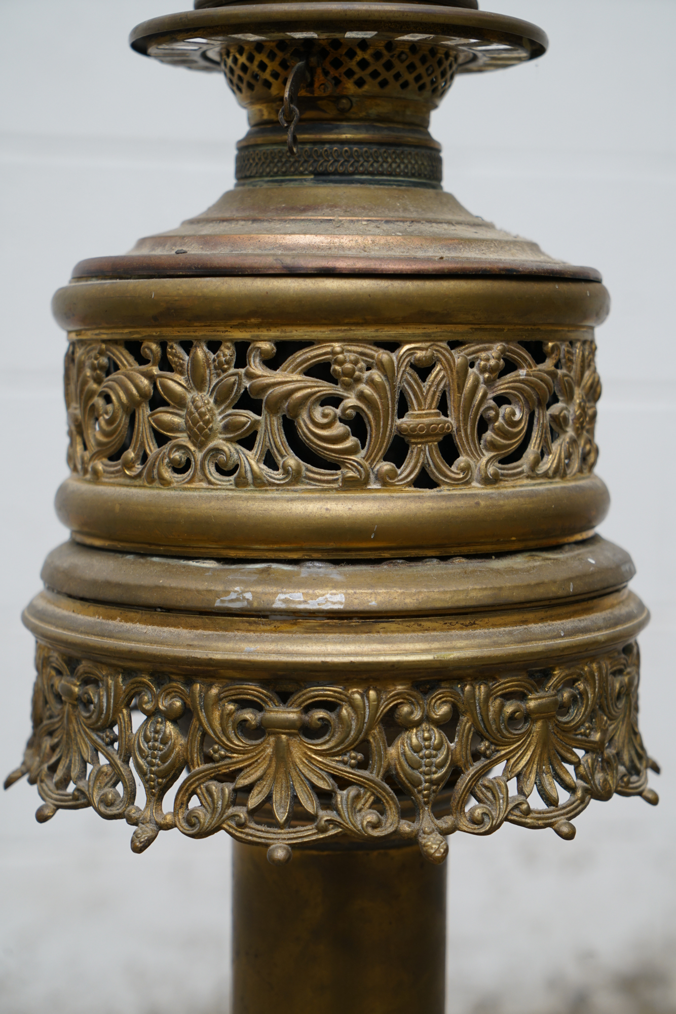 Converted Brass Finished Reticulated Buffet Oil Lamp