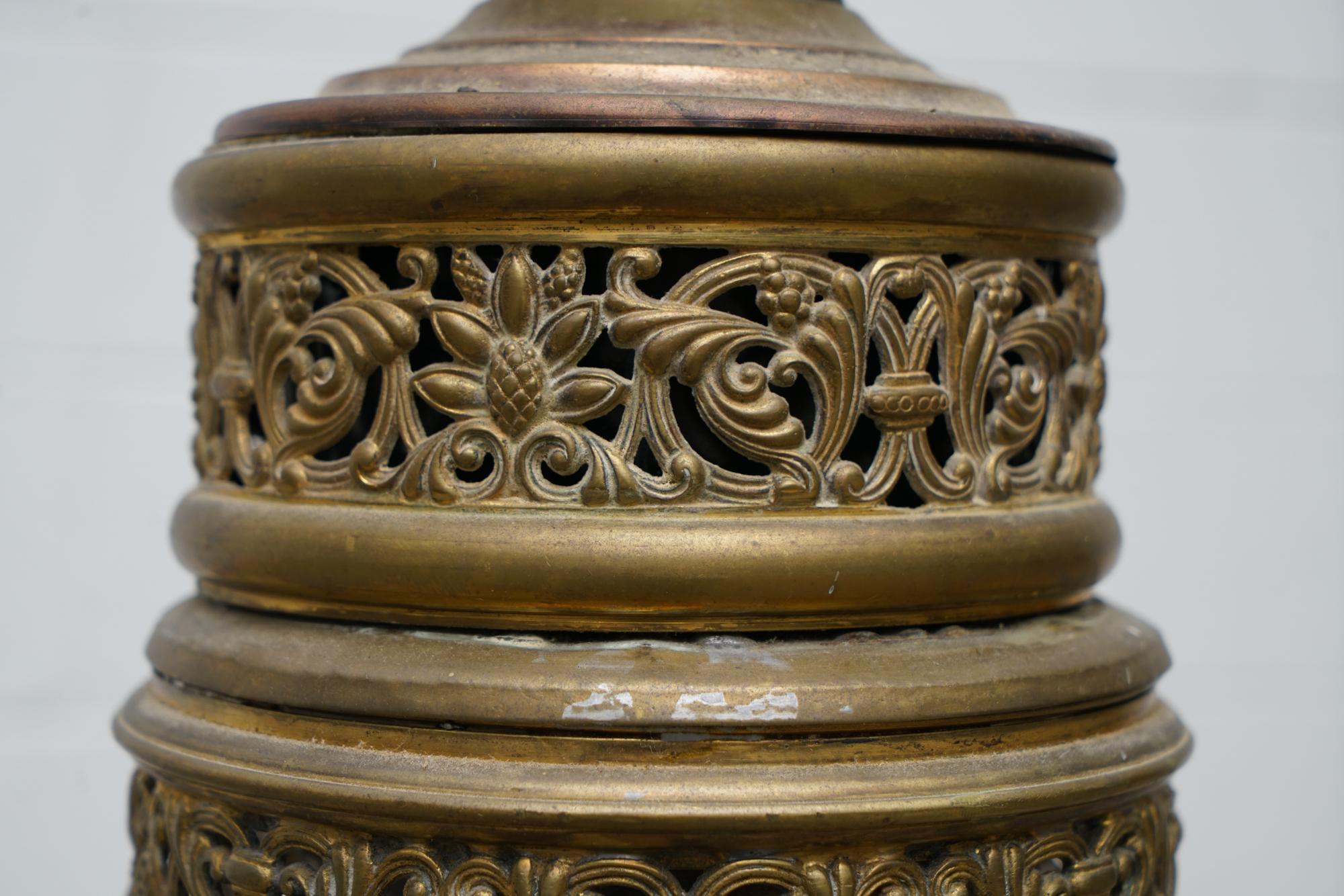 Converted Brass Finished Reticulated Buffet Oil Lamp