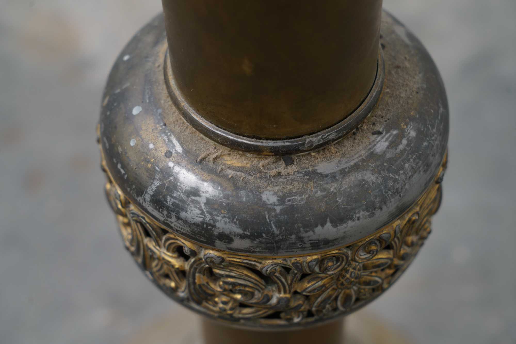 Converted Brass Finished Reticulated Buffet Oil Lamp