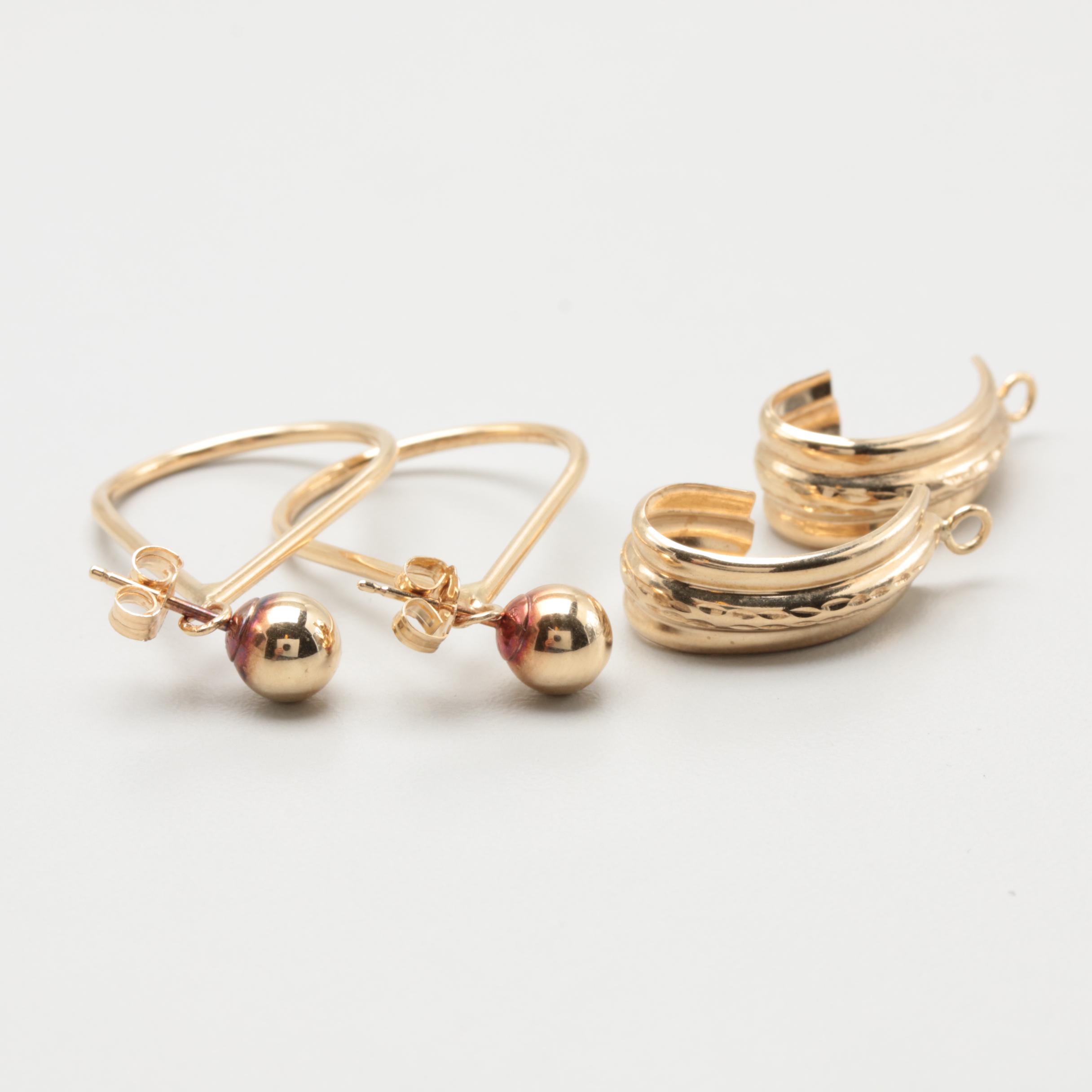 10K Yellow Gold Hoop Earring Jackets and 14K Gold Stud with Dangle Jackets