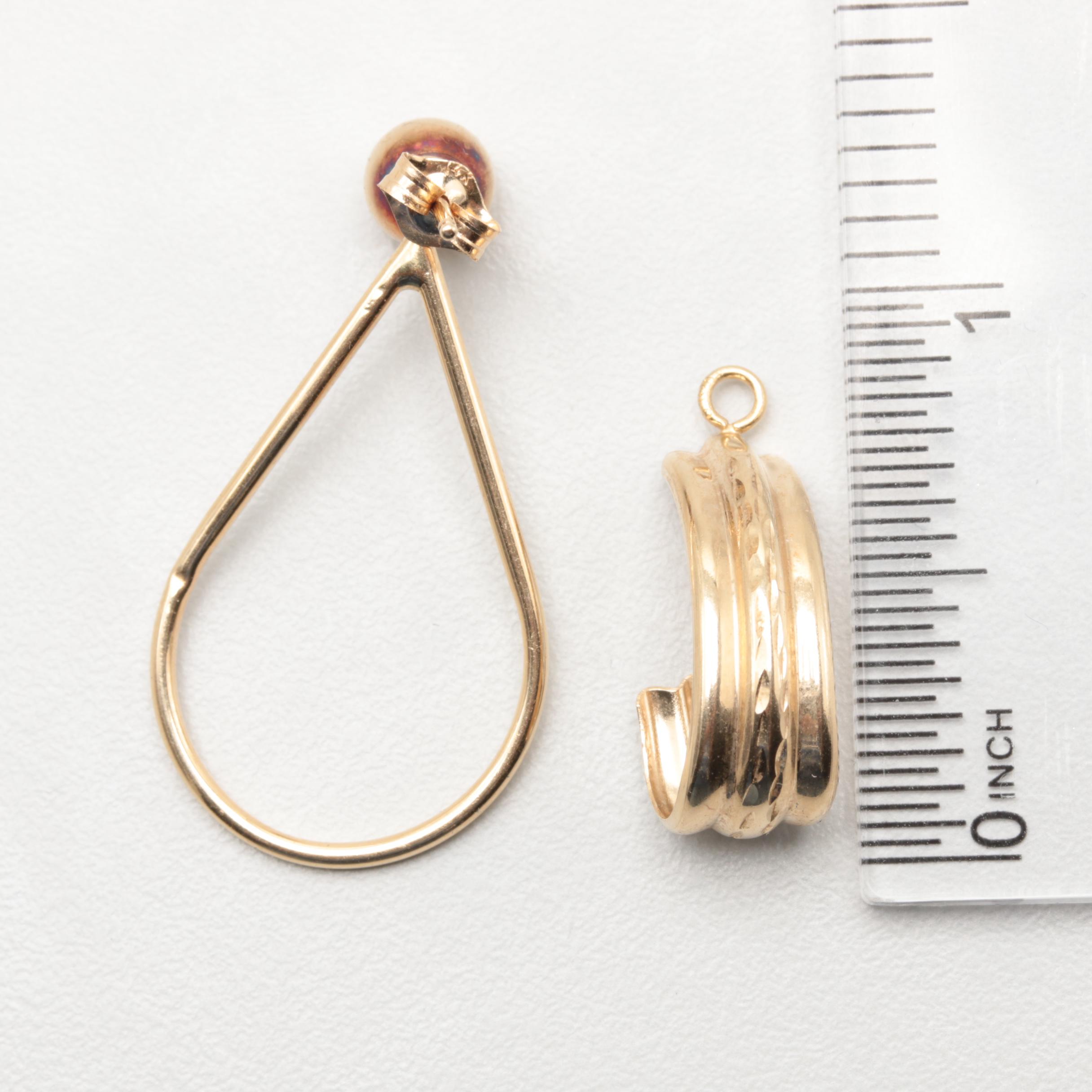 10K Yellow Gold Hoop Earring Jackets and 14K Gold Stud with Dangle Jackets