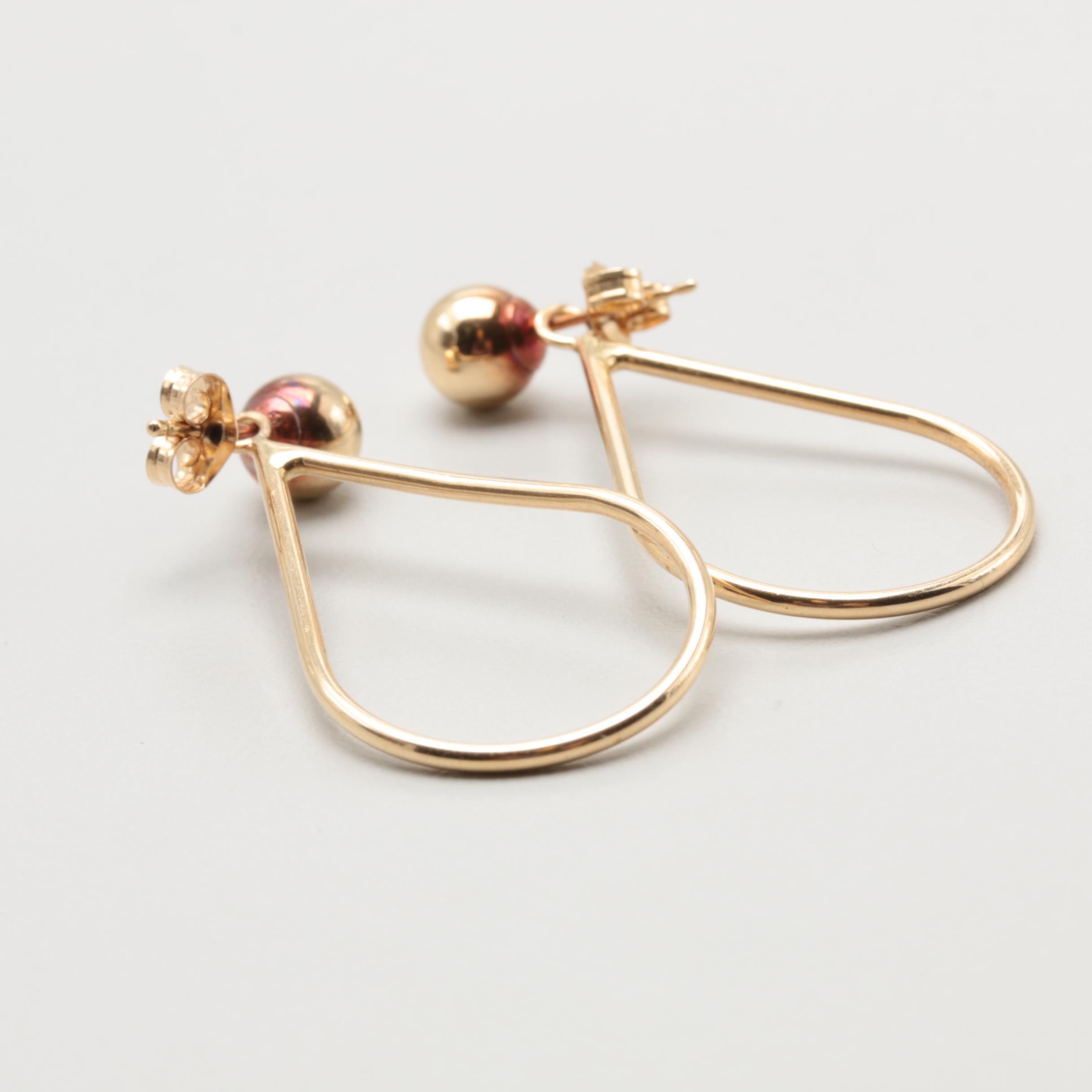 10K Yellow Gold Hoop Earring Jackets and 14K Gold Stud with Dangle Jackets