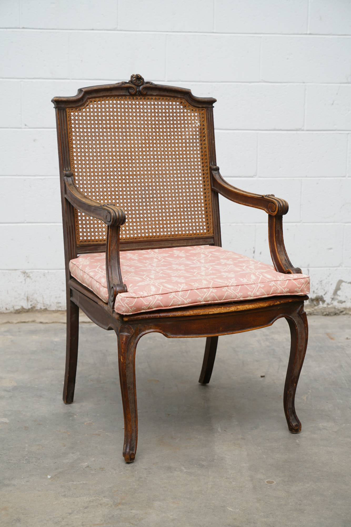 Louis XV Style Caned Walnut Provincial Fauteuil, Late 19th/Early 20th Century