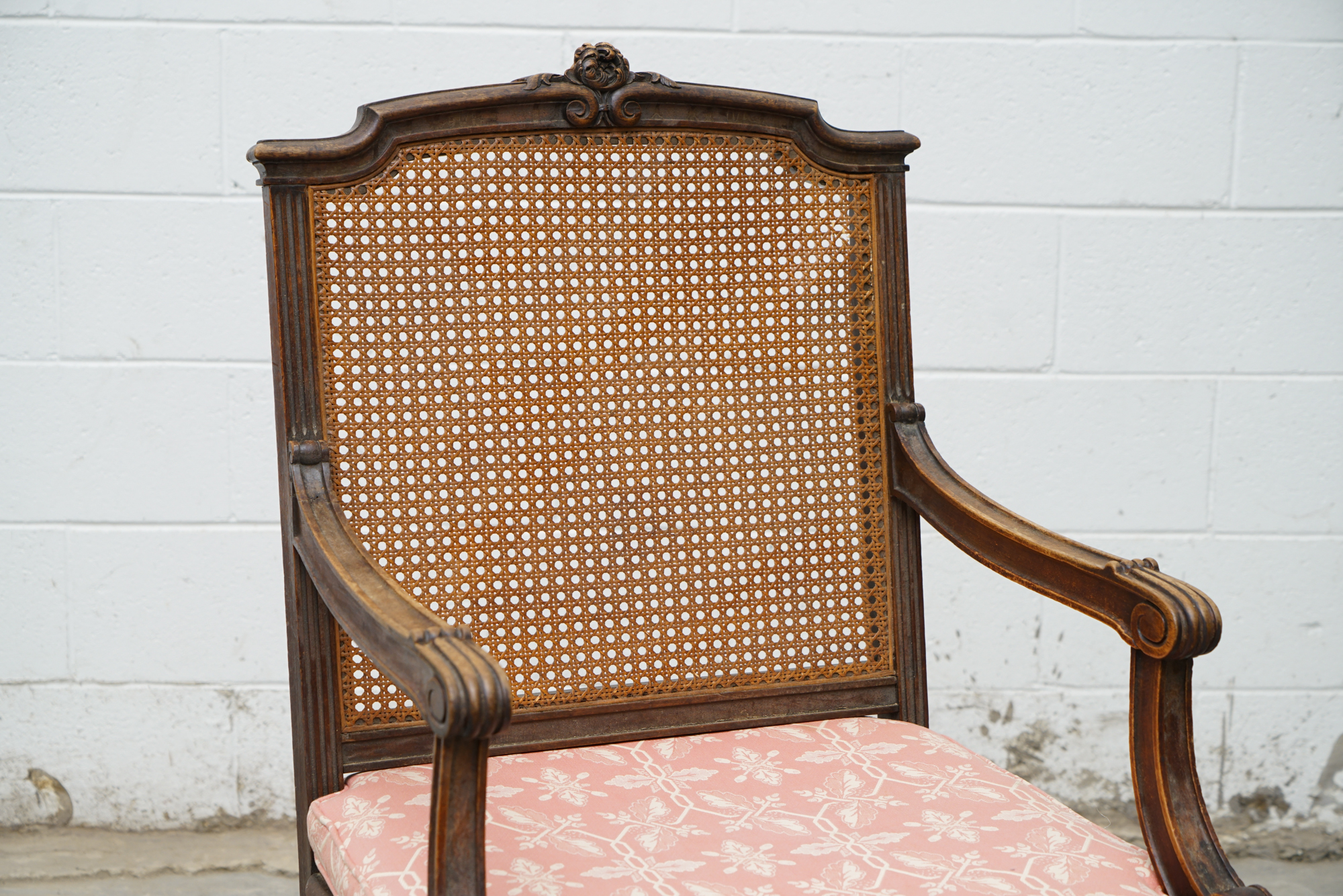 Louis XV Style Caned Walnut Provincial Fauteuil, Late 19th/Early 20th Century
