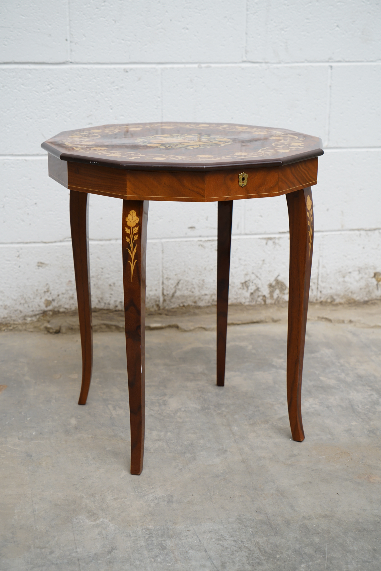 Italian Renassiance Style Burl Wood Music Box Tables with Inlay, Mid 20 Century