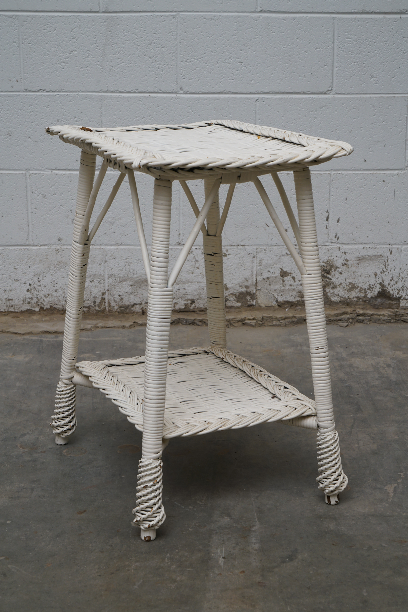 Painted Wicker Weave Patio Armchair and Side Table, Mid/Late 20th Century