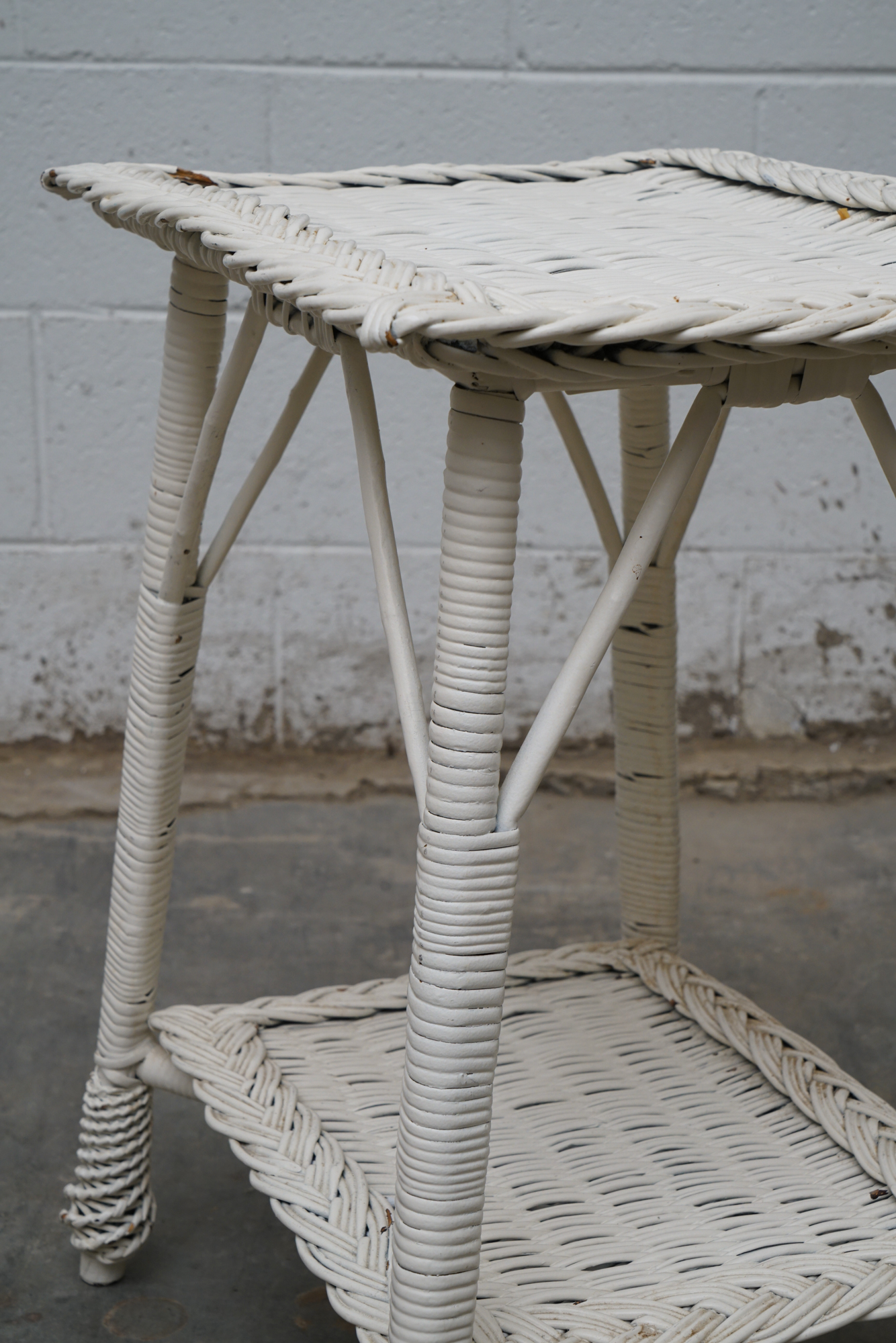 Painted Wicker Weave Patio Armchair and Side Table, Mid/Late 20th Century
