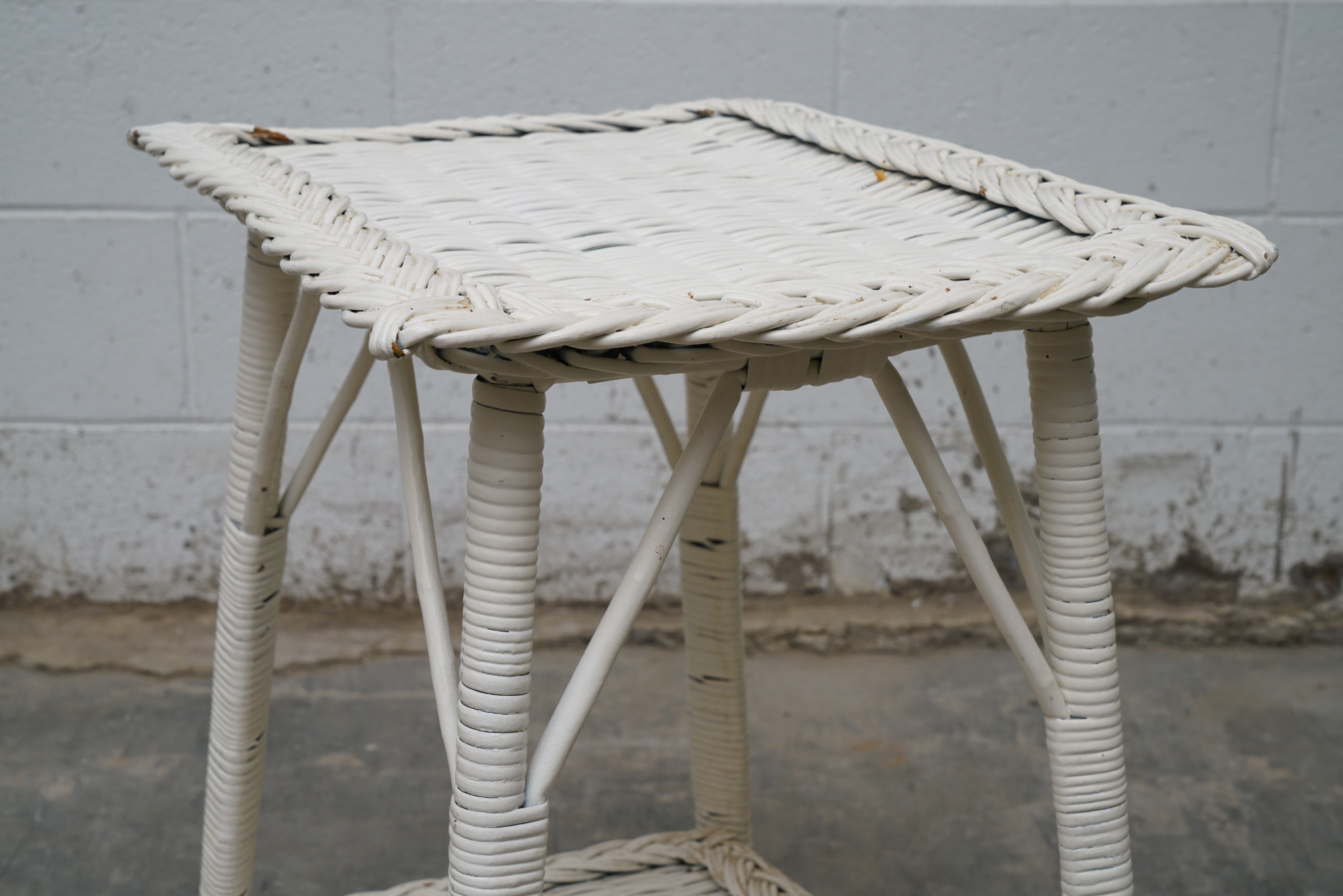 Painted Wicker Weave Patio Armchair and Side Table, Mid/Late 20th Century