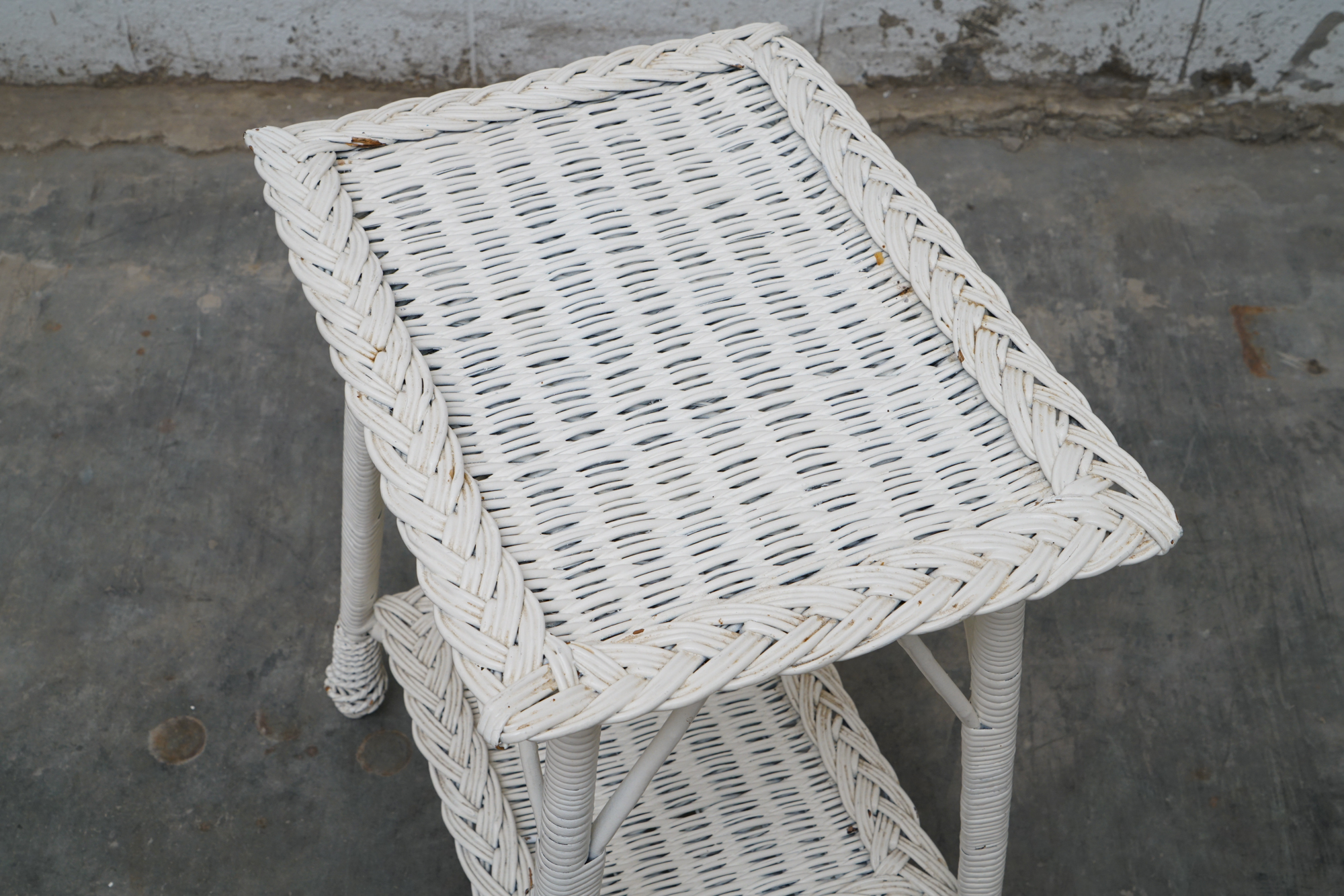 Painted Wicker Weave Patio Armchair and Side Table, Mid/Late 20th Century