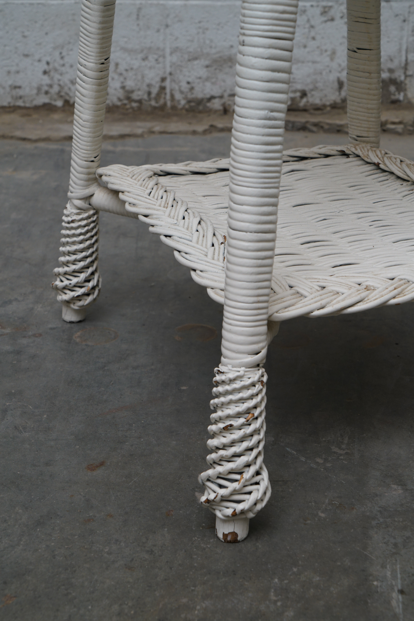 Painted Wicker Weave Patio Armchair and Side Table, Mid/Late 20th Century