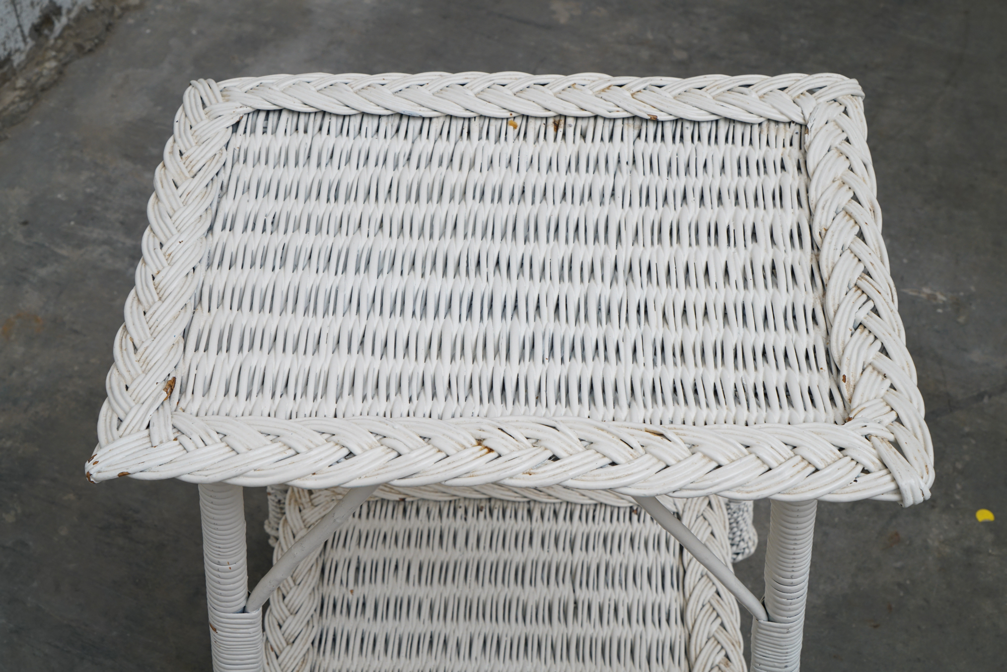 Painted Wicker Weave Patio Armchair and Side Table, Mid/Late 20th Century