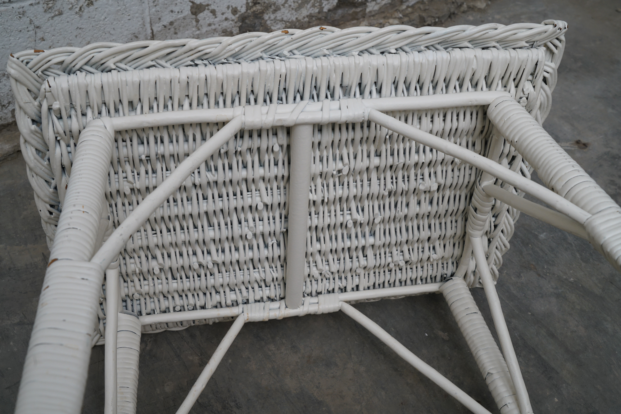 Painted Wicker Weave Patio Armchair and Side Table, Mid/Late 20th Century