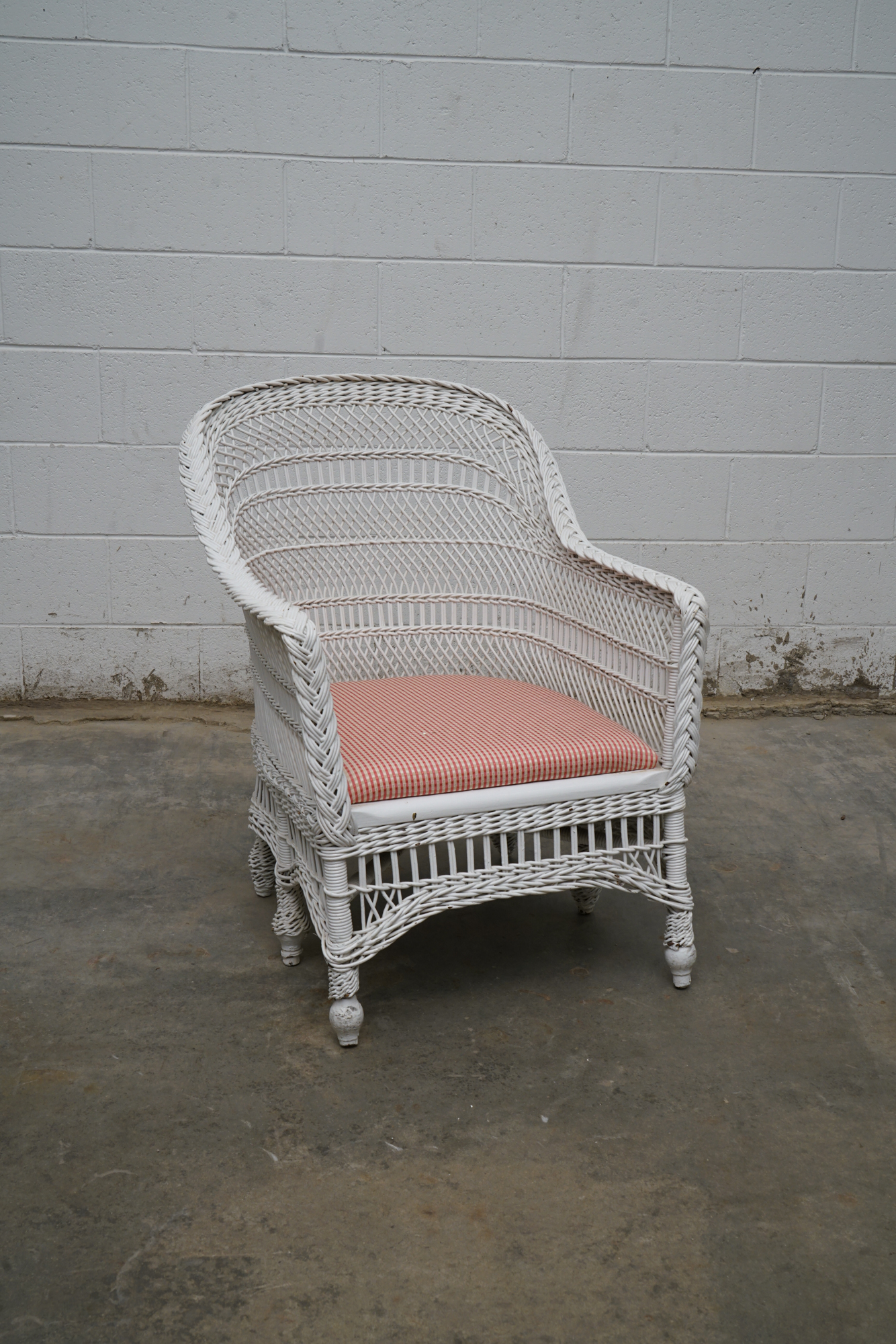Painted Wicker Weave Patio Armchair and Side Table, Mid/Late 20th Century
