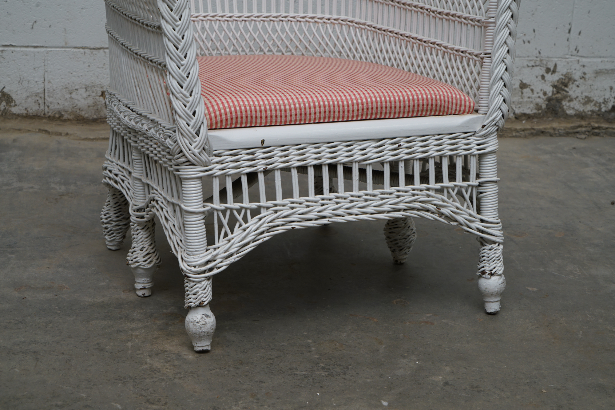 Painted Wicker Weave Patio Armchair and Side Table, Mid/Late 20th Century