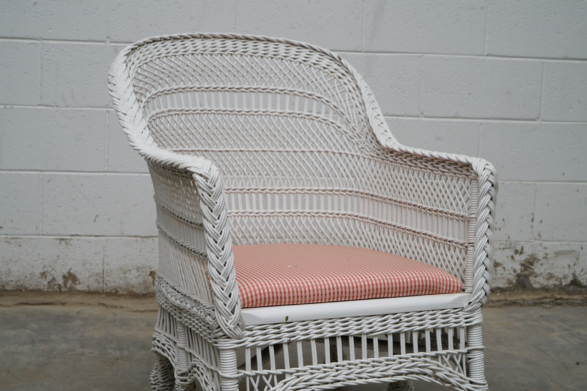 Painted Wicker Weave Patio Armchair and Side Table, Mid/Late 20th Century