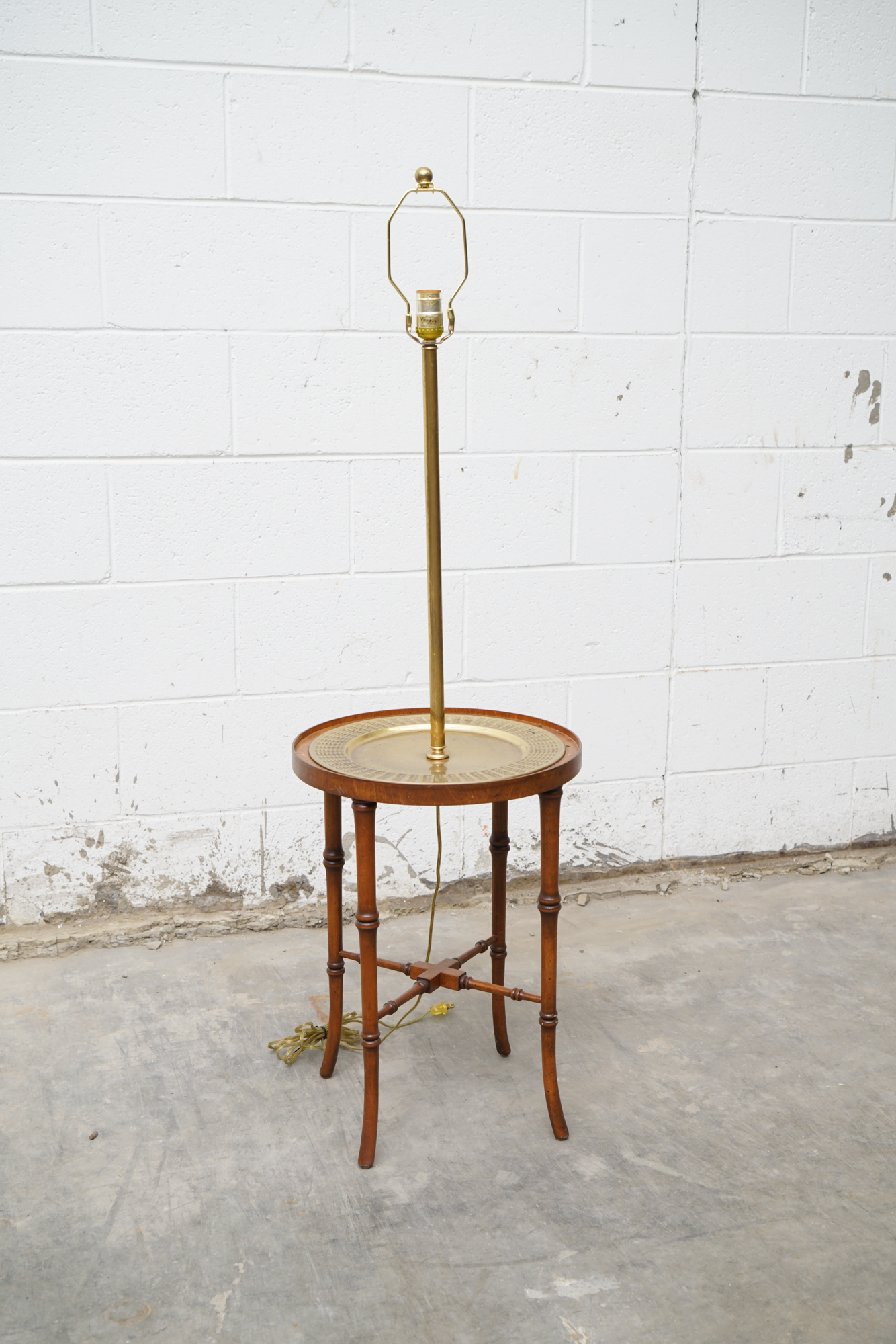 Frederick Cooper Faux Bamboo Brass Tray Side Table Floor Lamps