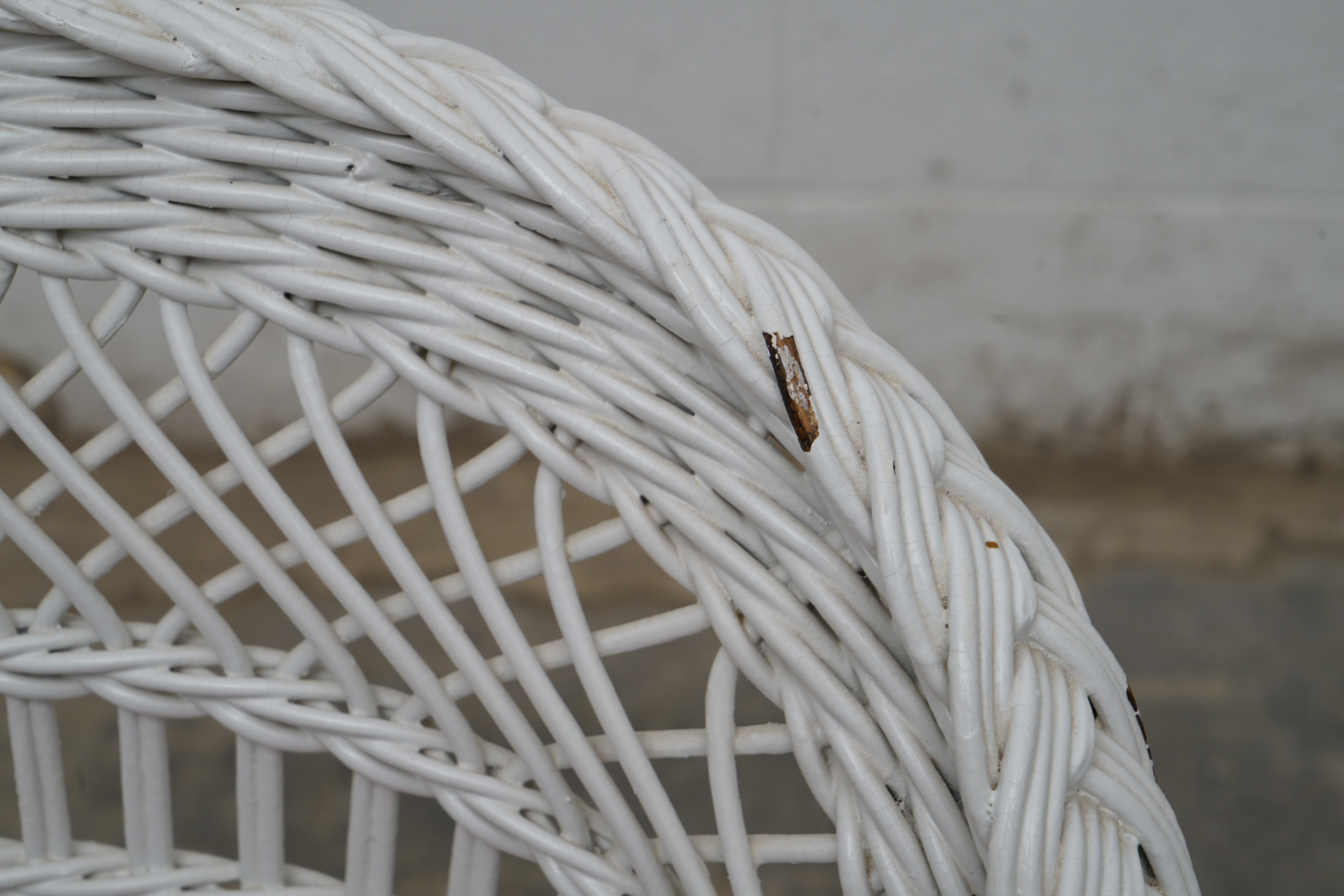 Painted Wicker Weave Patio Armchair and Side Table, Mid/Late 20th Century