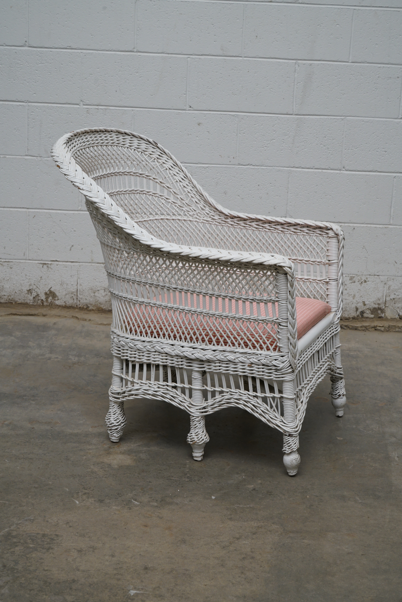 Painted Wicker Weave Patio Armchair and Side Table, Mid/Late 20th Century