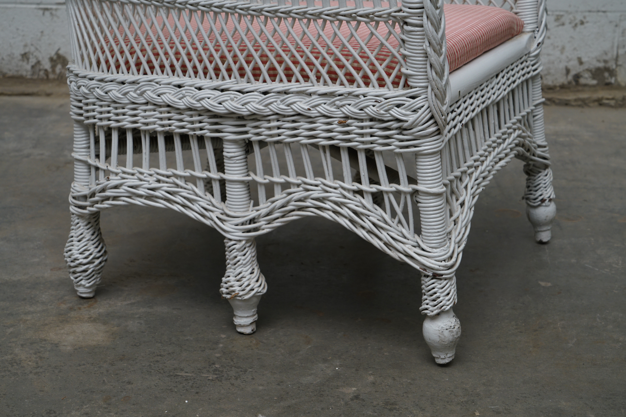 Painted Wicker Weave Patio Armchair and Side Table, Mid/Late 20th Century