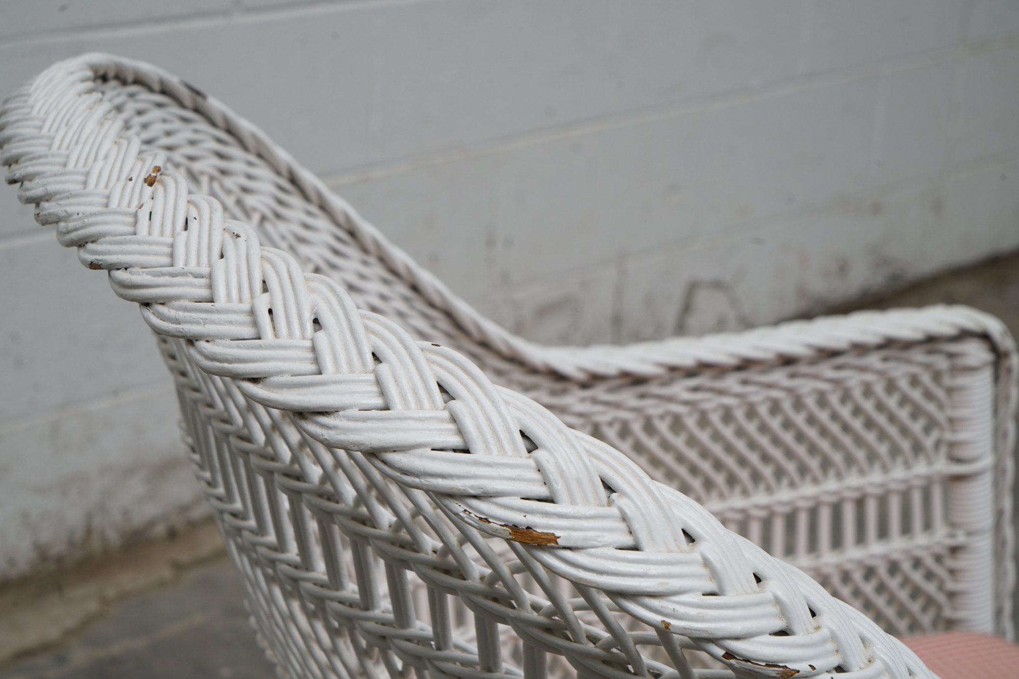 Painted Wicker Weave Patio Armchair and Side Table, Mid/Late 20th Century