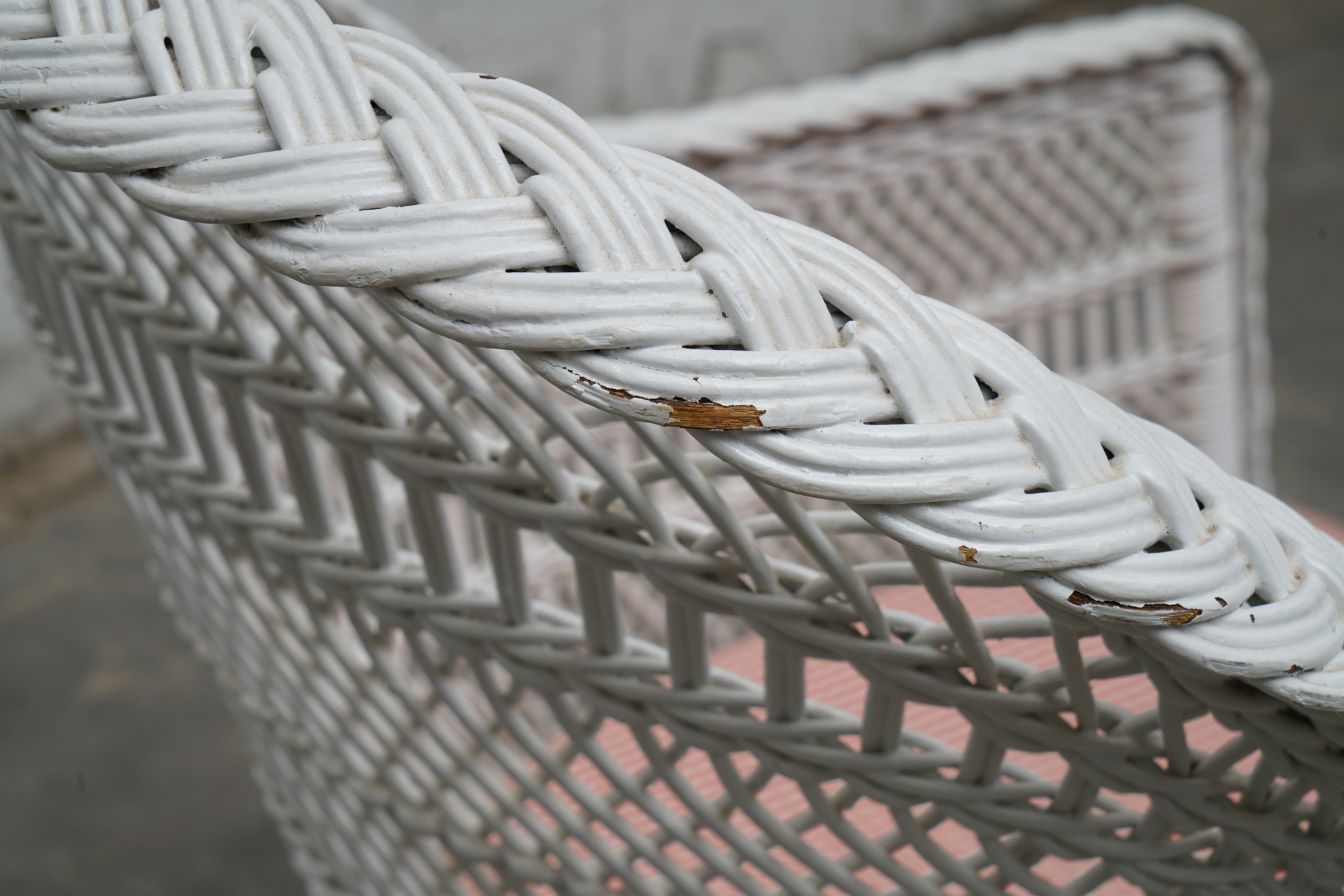 Painted Wicker Weave Patio Armchair and Side Table, Mid/Late 20th Century